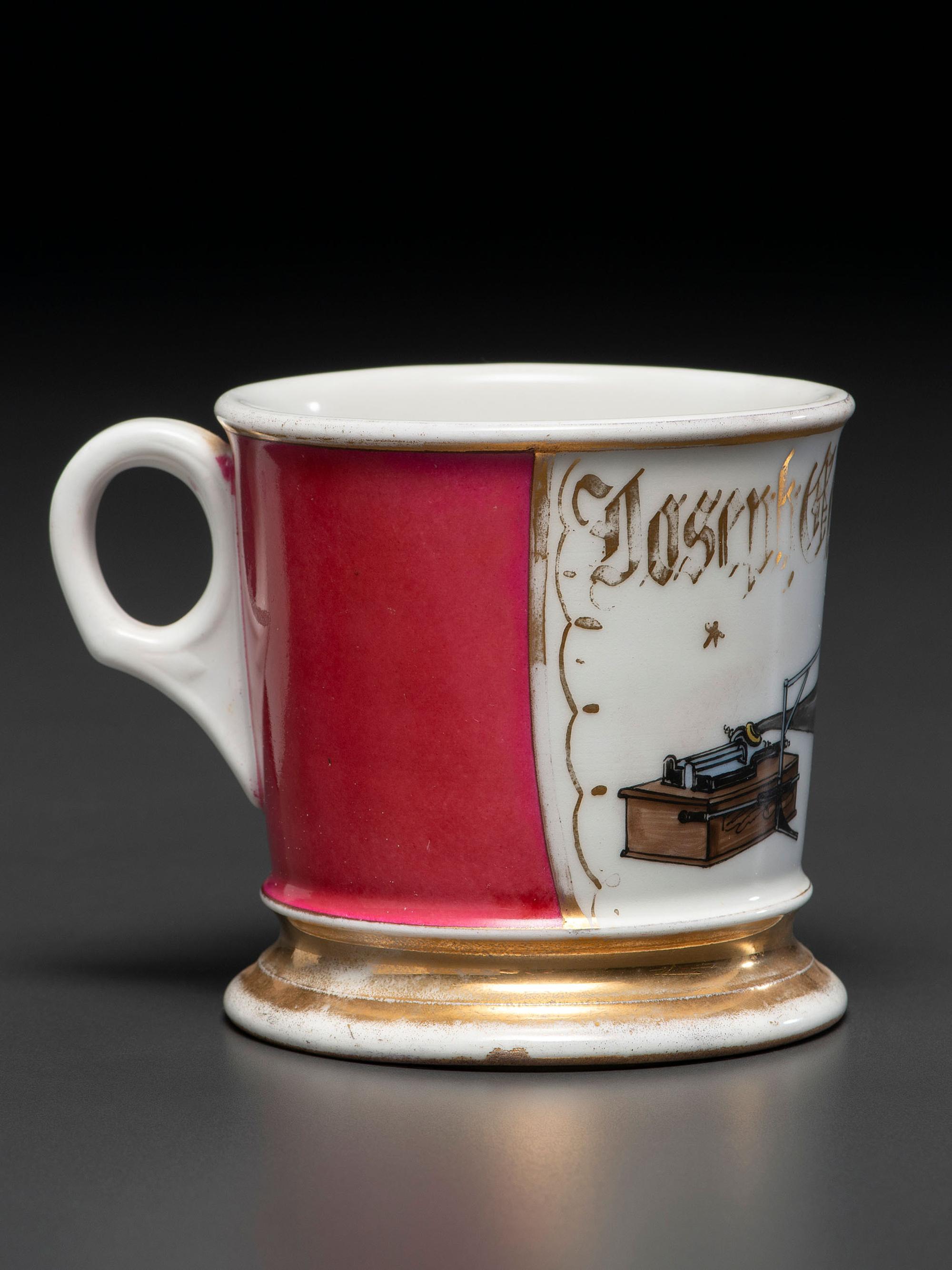 A Porcelain Shaving Mug Depicting a Cylinder Phonograph