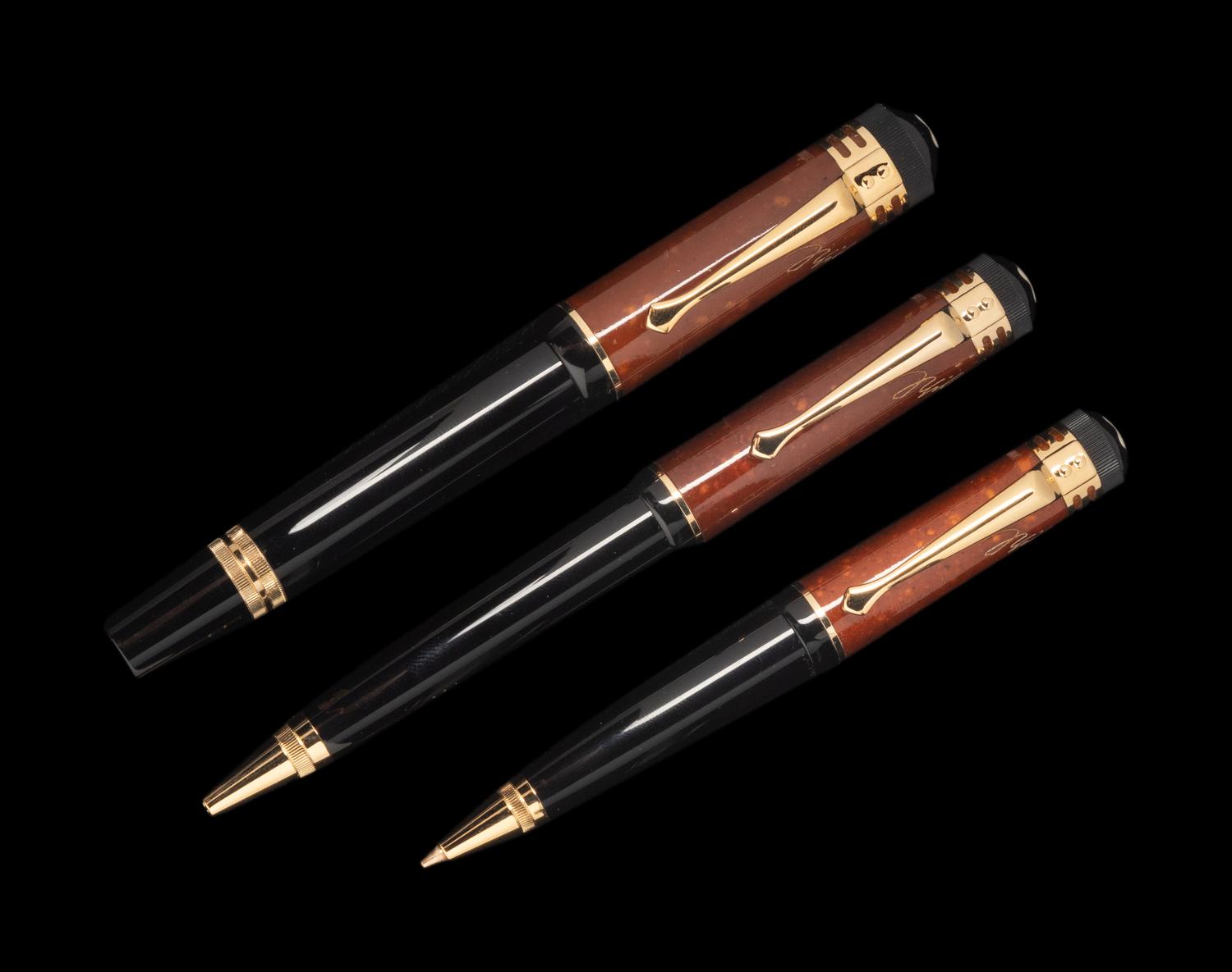 A Montblanc Limited Edition Friedrich Schiller Fountain Pen, Rollerball Pen and Mechanical Pencil Set
