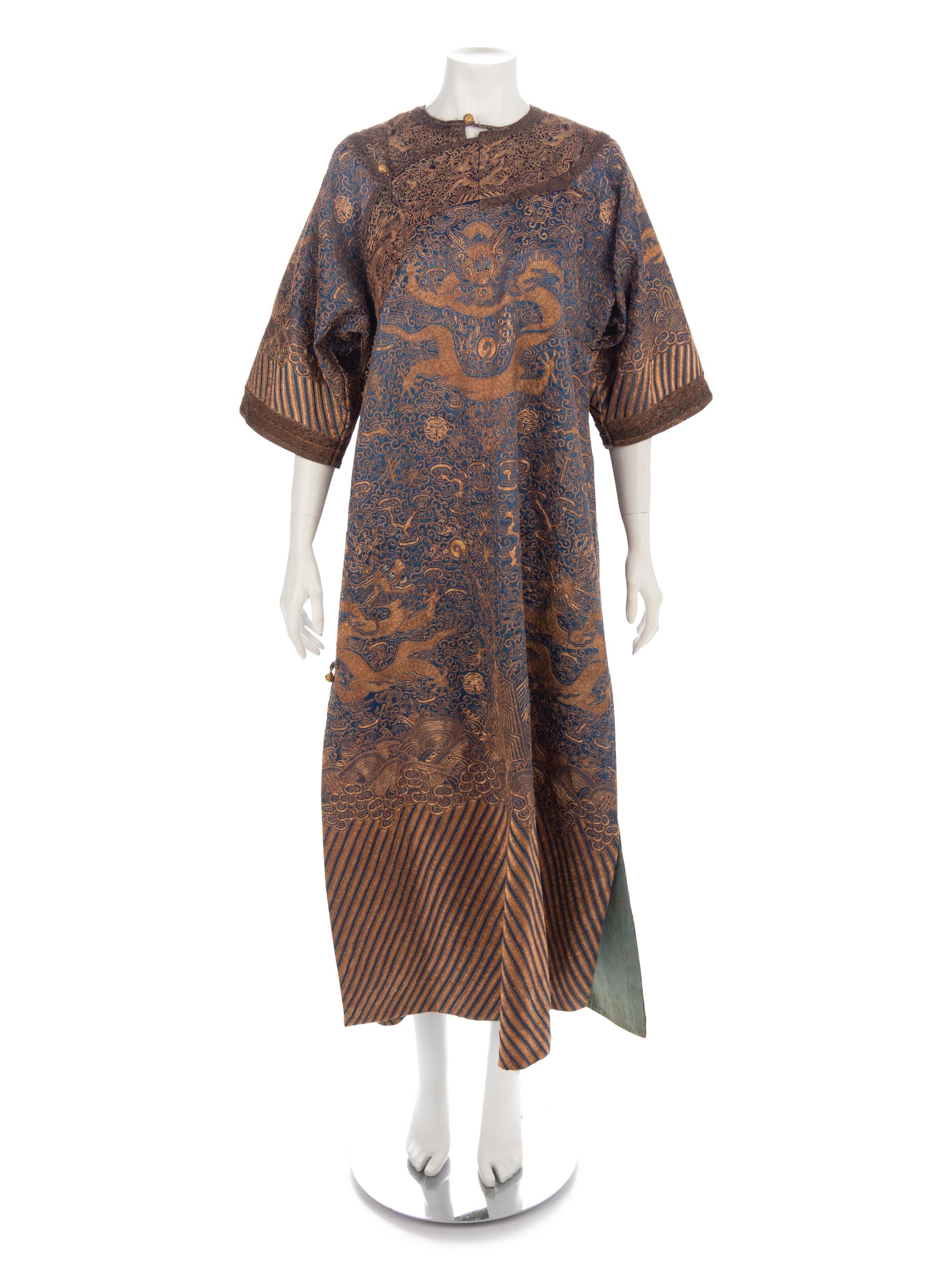 A Chinese Blue-Ground Silk 'Dragon' Robe