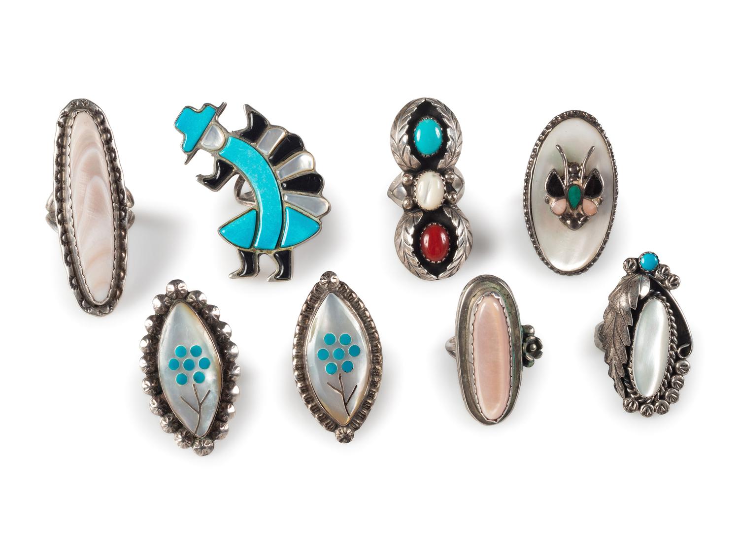 Navajo and Zuni Silver Rings with Inlay