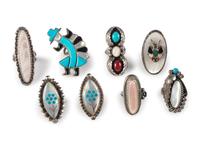 Navajo and Zuni Silver Rings with Inlay