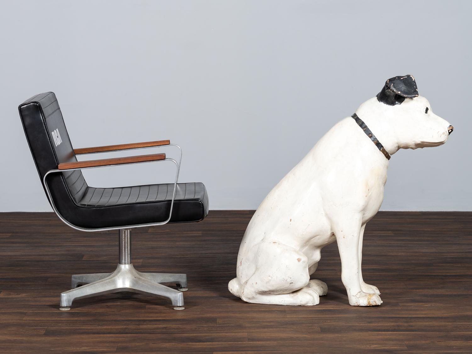 A Large RCA Papier Mache 'Nipper' Store Display Figure and RCA Armchair
