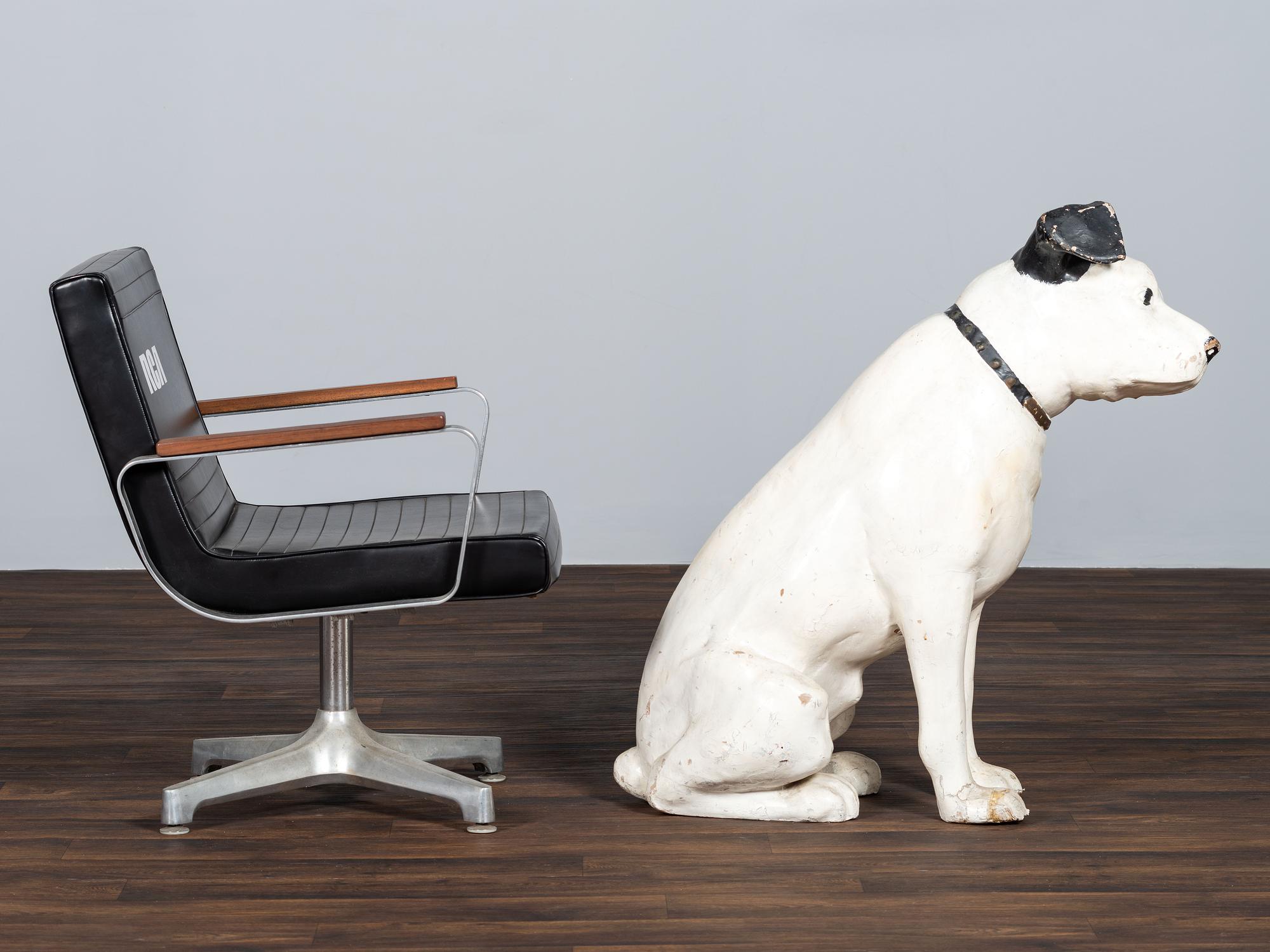 A Large RCA Papier Mache 'Nipper' Store Display Figure and RCA Armchair