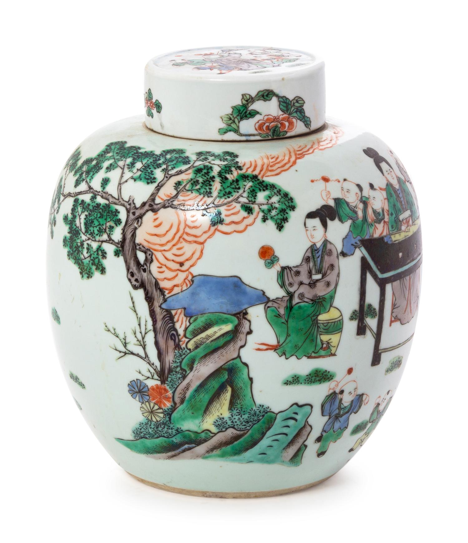 A Famille Verte Porcelain Covered Jar