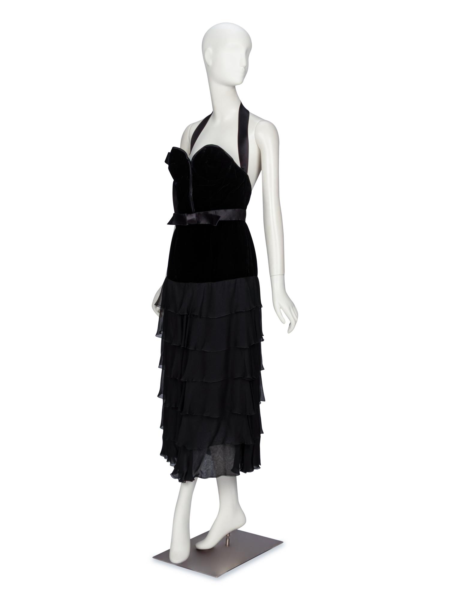 VALENTINO, BLACK VELVET & CHIFFON DRESS