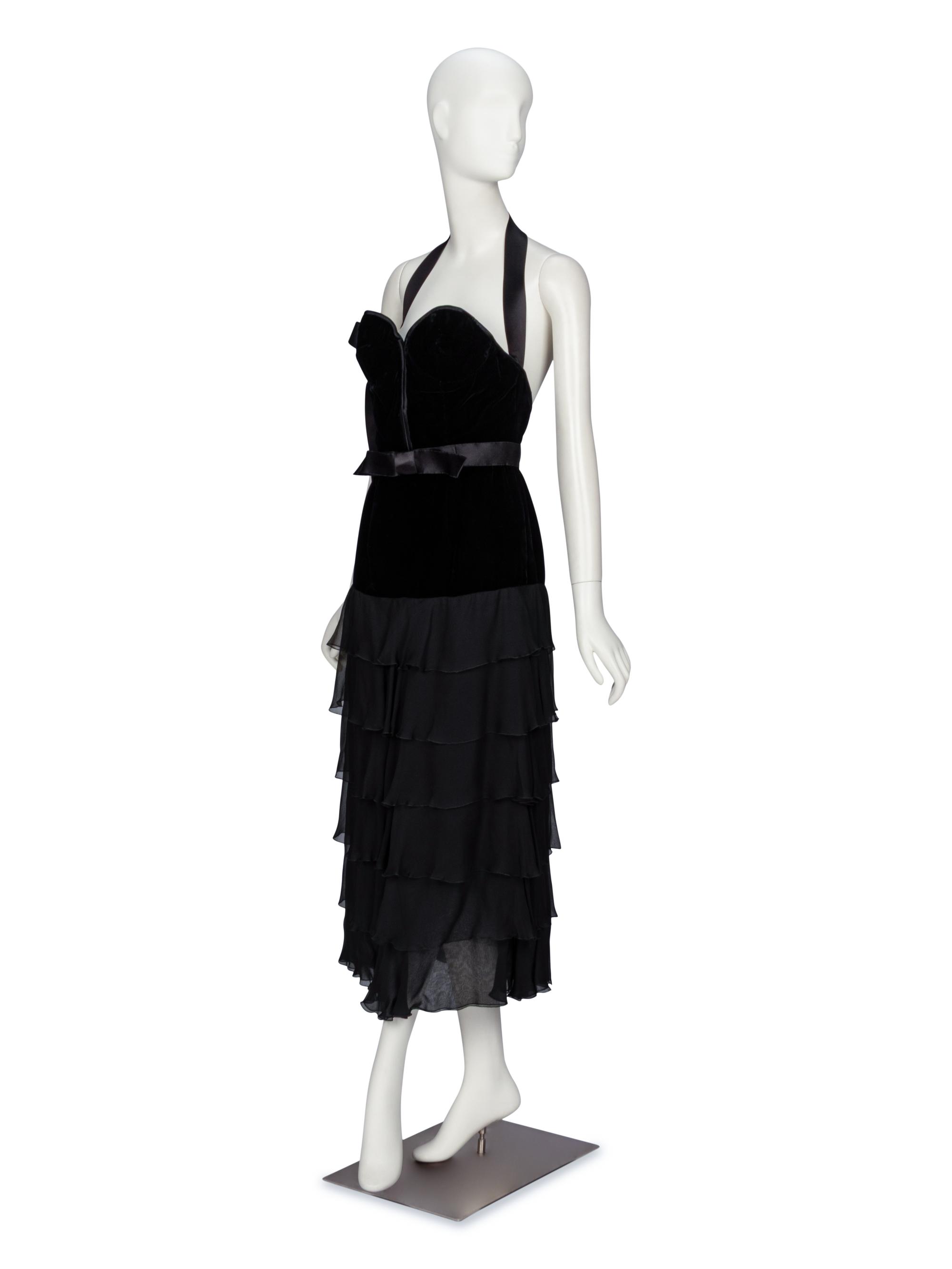 VALENTINO, BLACK VELVET & CHIFFON DRESS