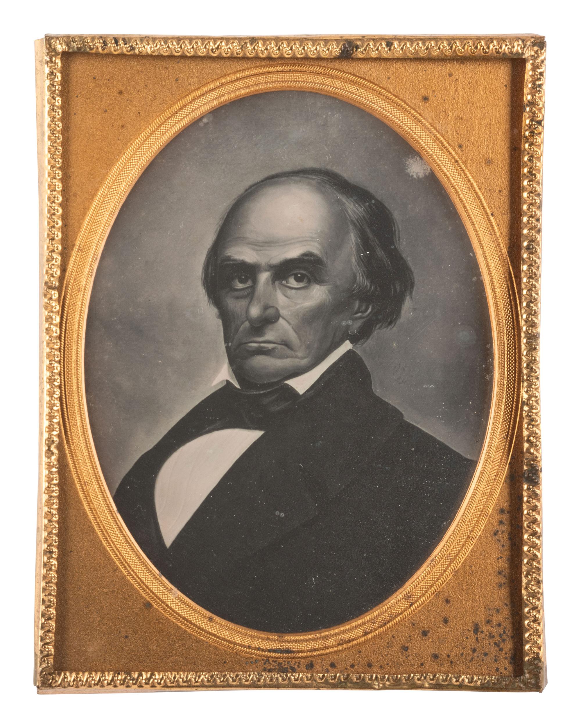 [EARLY PHOTOGRAPHY]. Quarter plate daguerreotype of an engraving of Daniel Webster.
