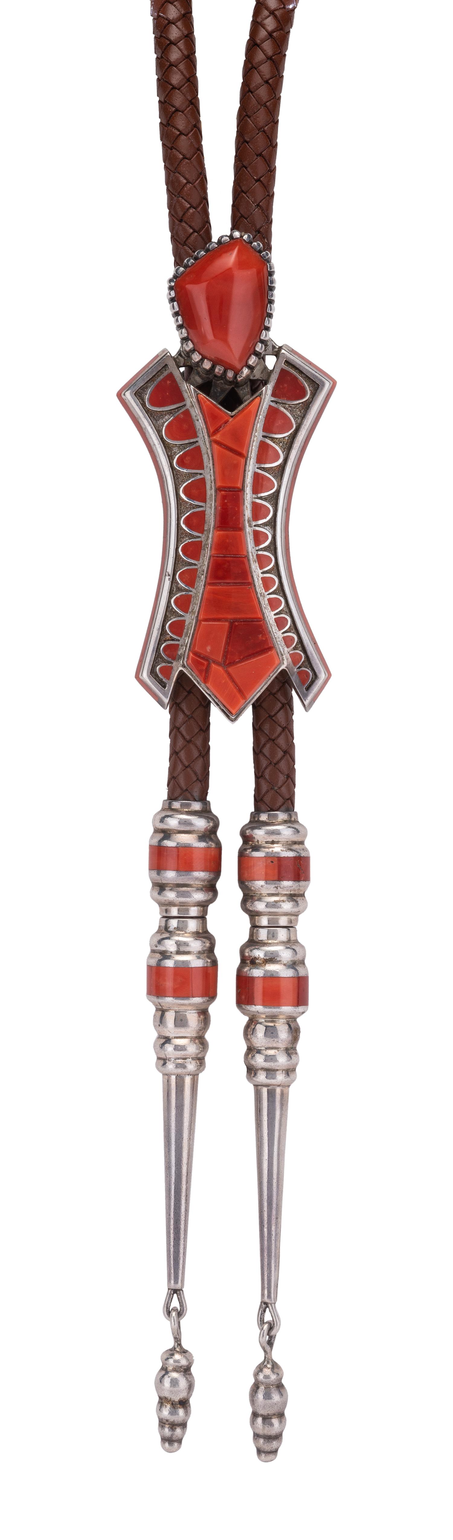 Sterling Silver Figural Bolo Tie, with Coral Lot is located and will ship from Denver, Colorado.