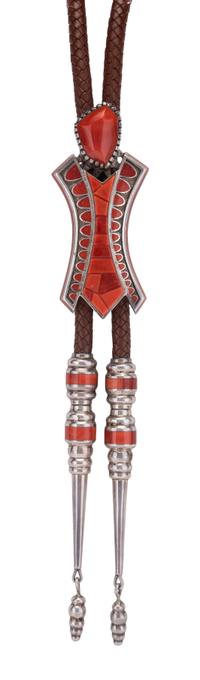 Sterling Silver Figural Bolo Tie, with Coral Lot is located and will ship from Denver, Colorado.