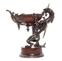 A Neoclassical Silvered Bronze and Rouge Marble Compote, Height 13 1/4 inches.