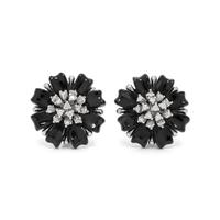 ONYX AND DIAMOND FLOWER EARCLIPS