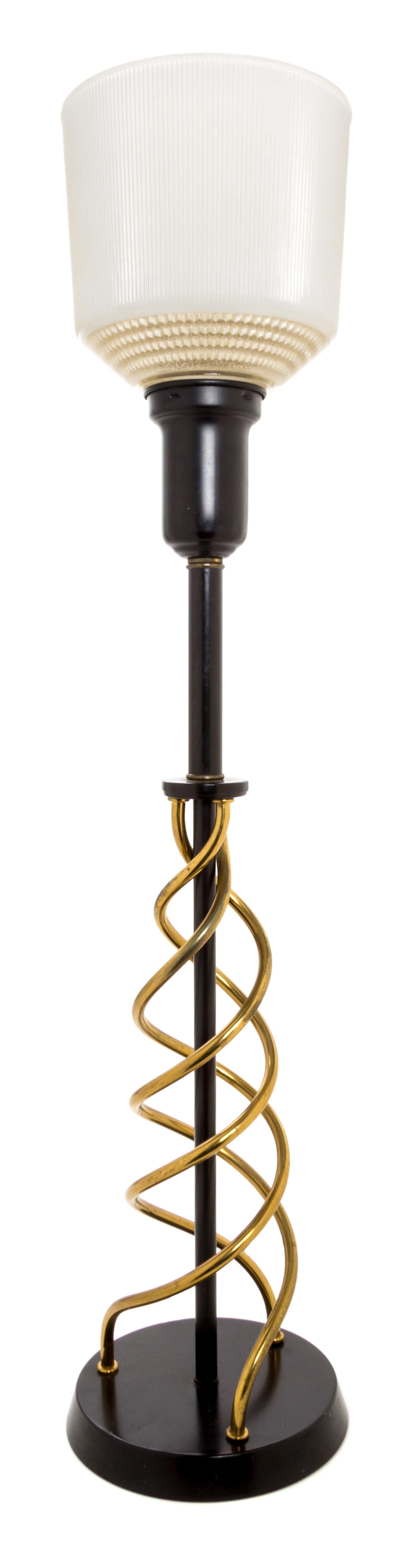 A Brass and Enameled Metal Table Lamp, Lightolier Height 28 1/4 inches.