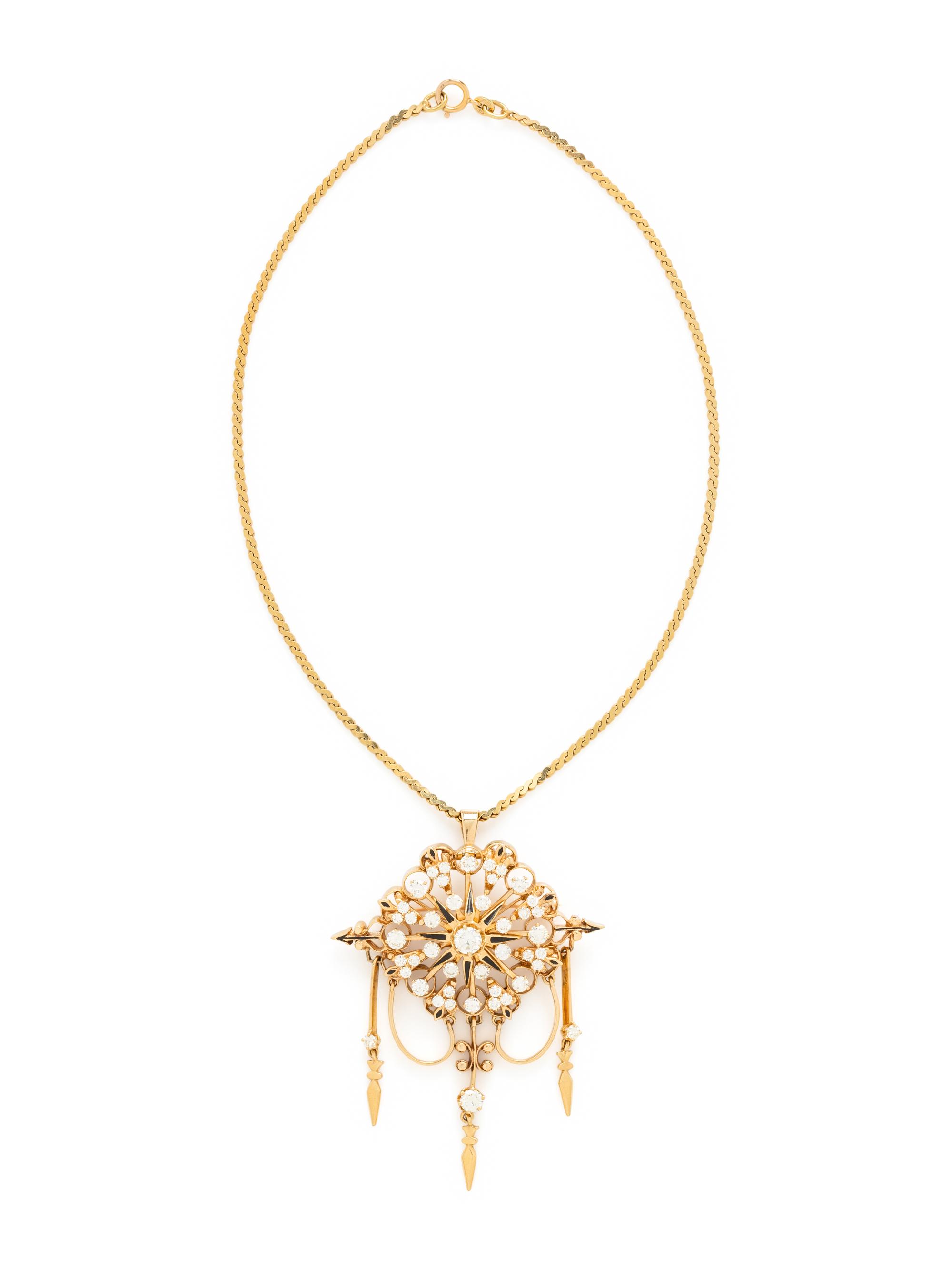 YELLOW GOLD, DIAMOND AND ENAMEL PENDANT/BROOCH