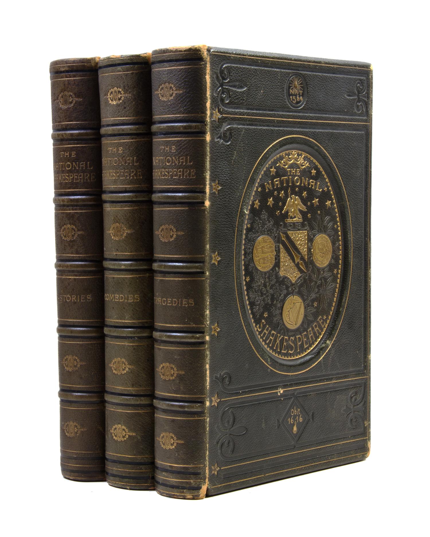 SHAKESPEARE, WILLIAM. The National Shakespeare. A Facsimile of the Text of the First Folio of 1623. London, [c. 1888] 3 vols.