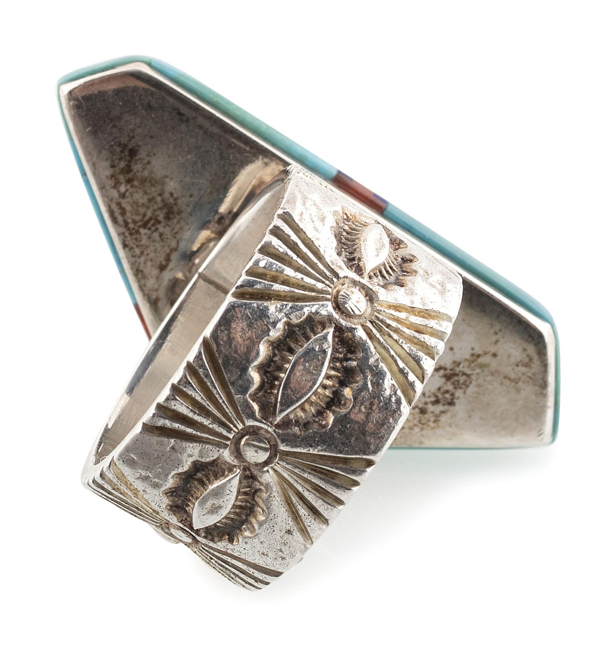 Sterling Silver and #8 Turquoise Ring, with Mosaic Inlay Bezel