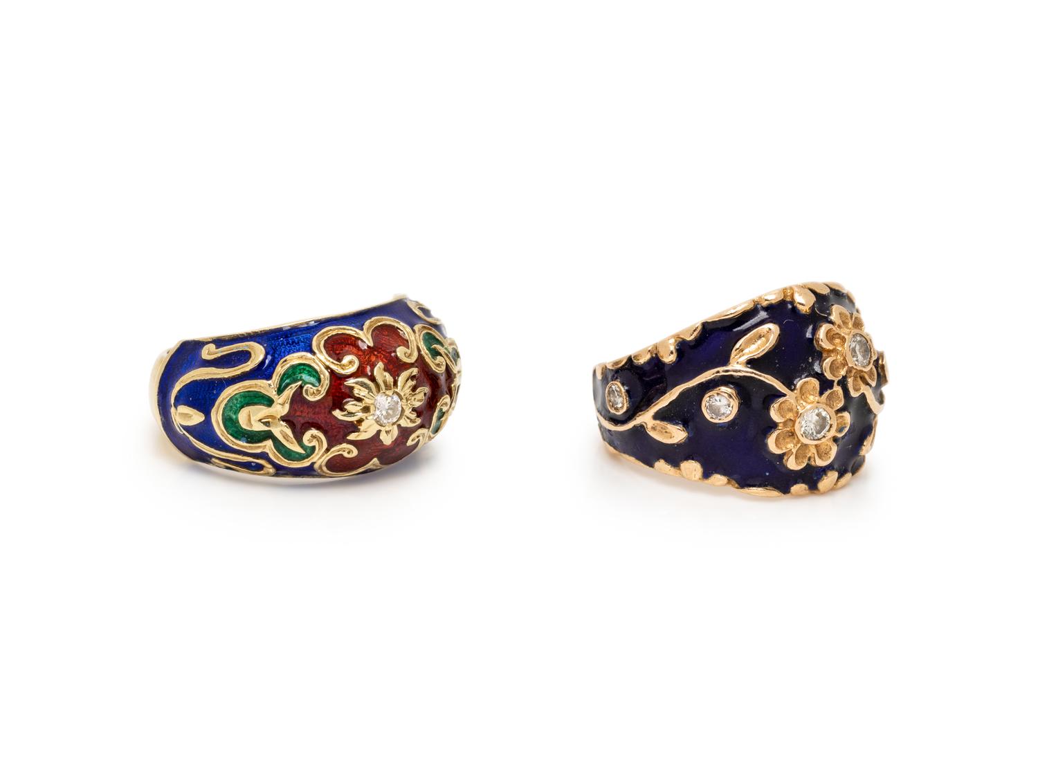COLLECTION OF DIAMOND AND ENAMEL RINGS