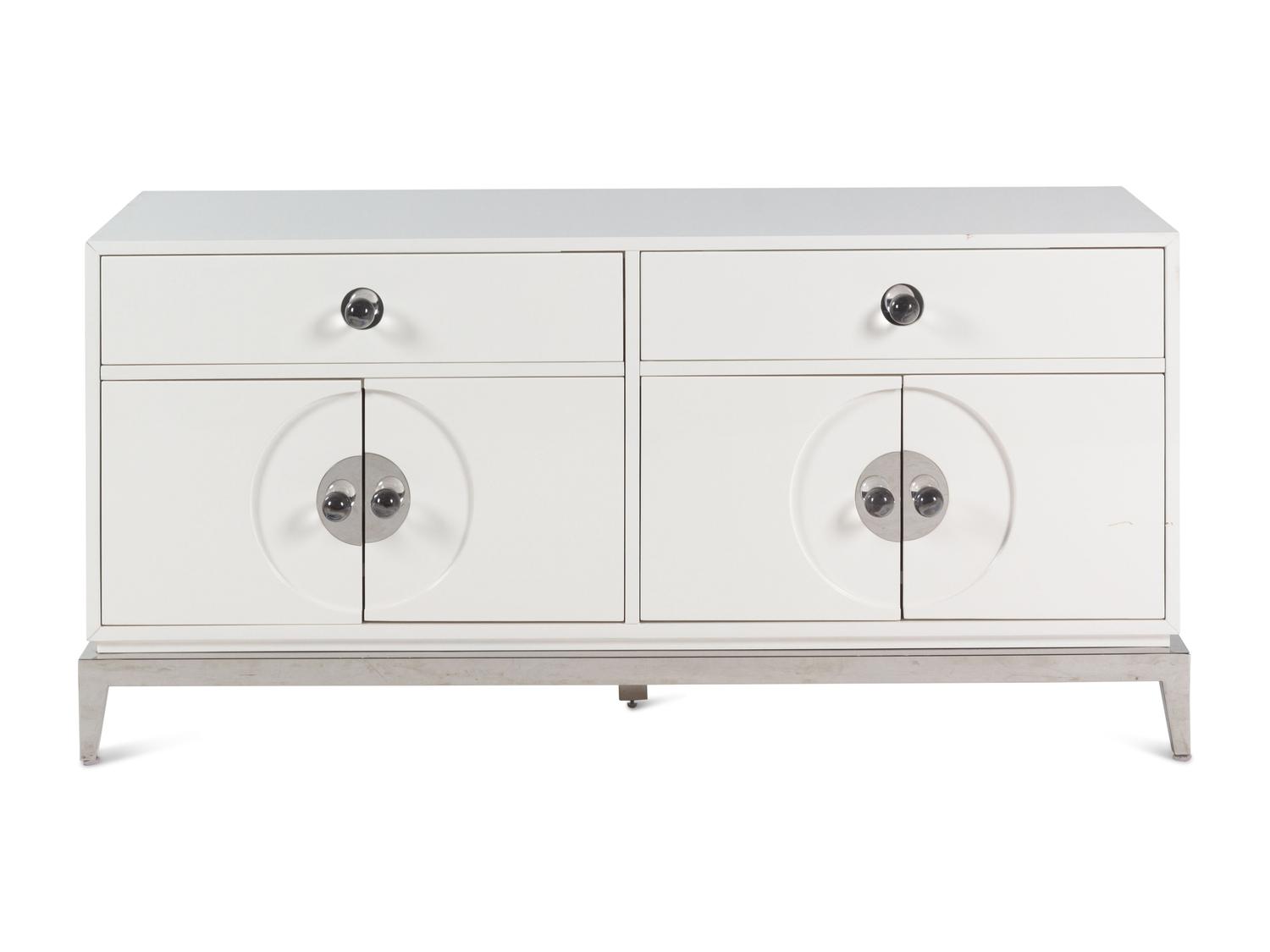A Contemporary White Lacquer-Finished Console Cabinet Retailed by Jonathan Adler