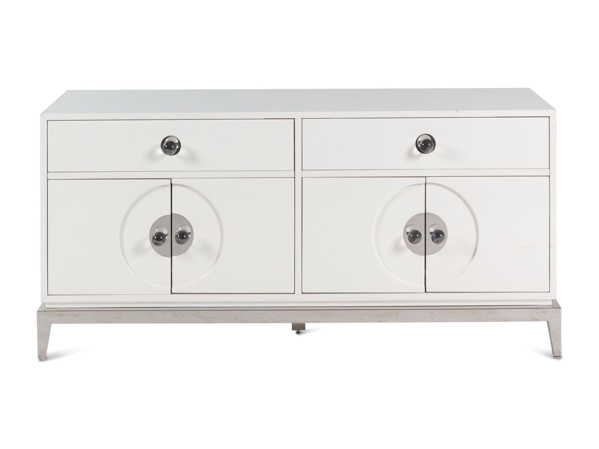 A Contemporary White Lacquer-Finished Console Cabinet Retailed by Jonathan Adler