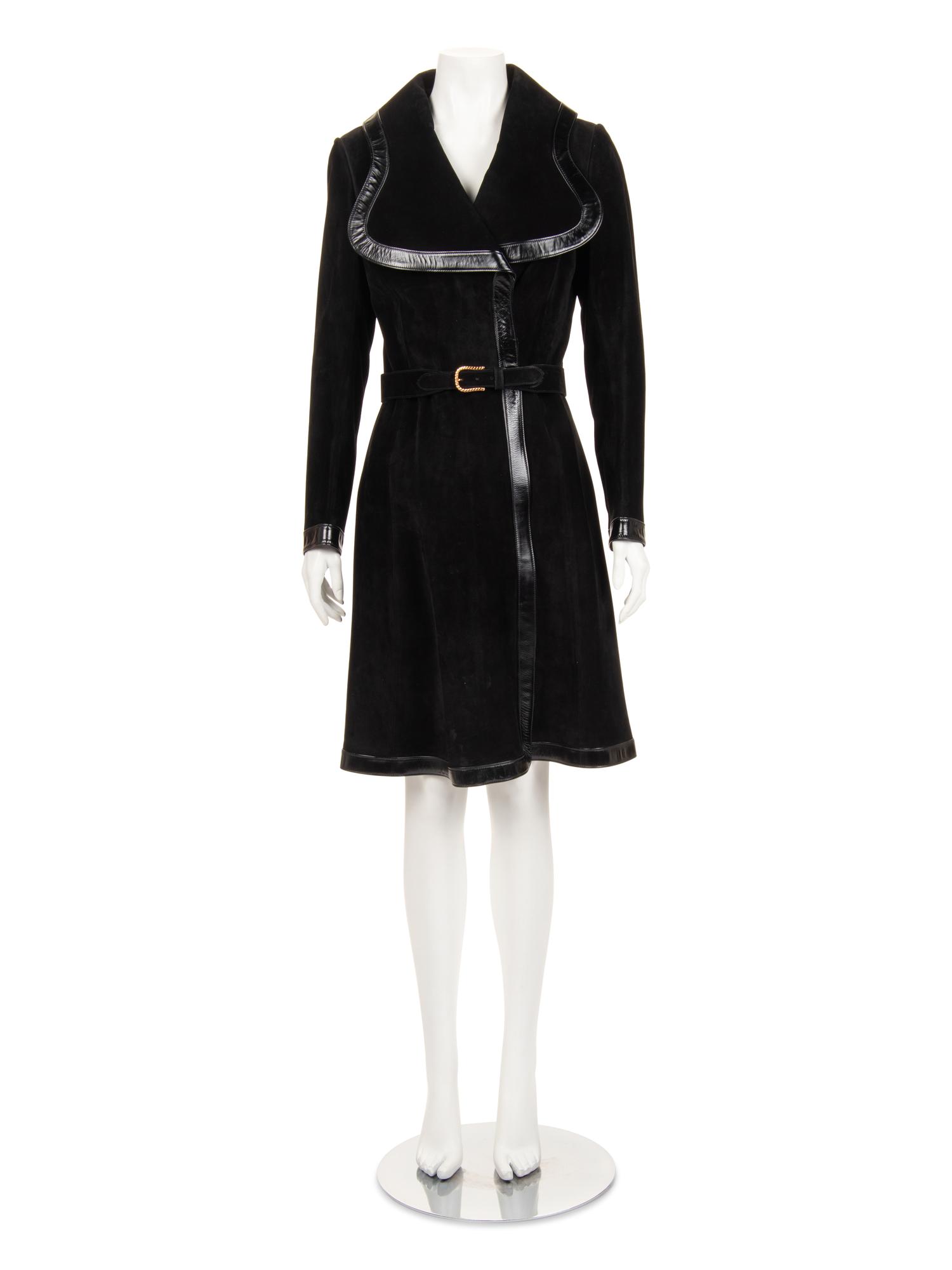 Gucci Suede and Leather Trimmed Coat with Belt, 1970s