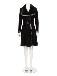 Gucci Suede and Leather Trimmed Coat with Belt, 1970s