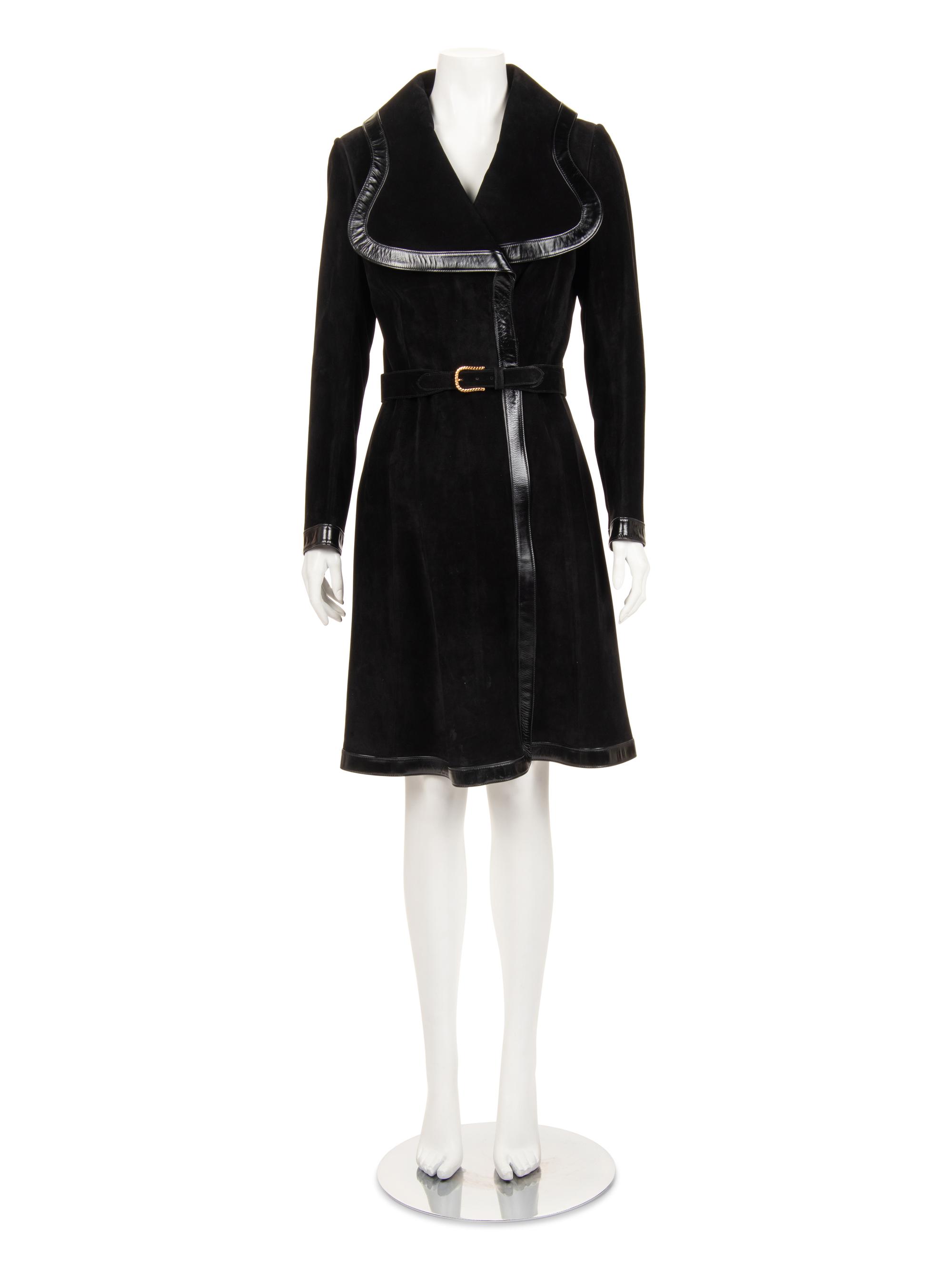 Gucci Suede and Leather Trimmed Coat with Belt, 1970s