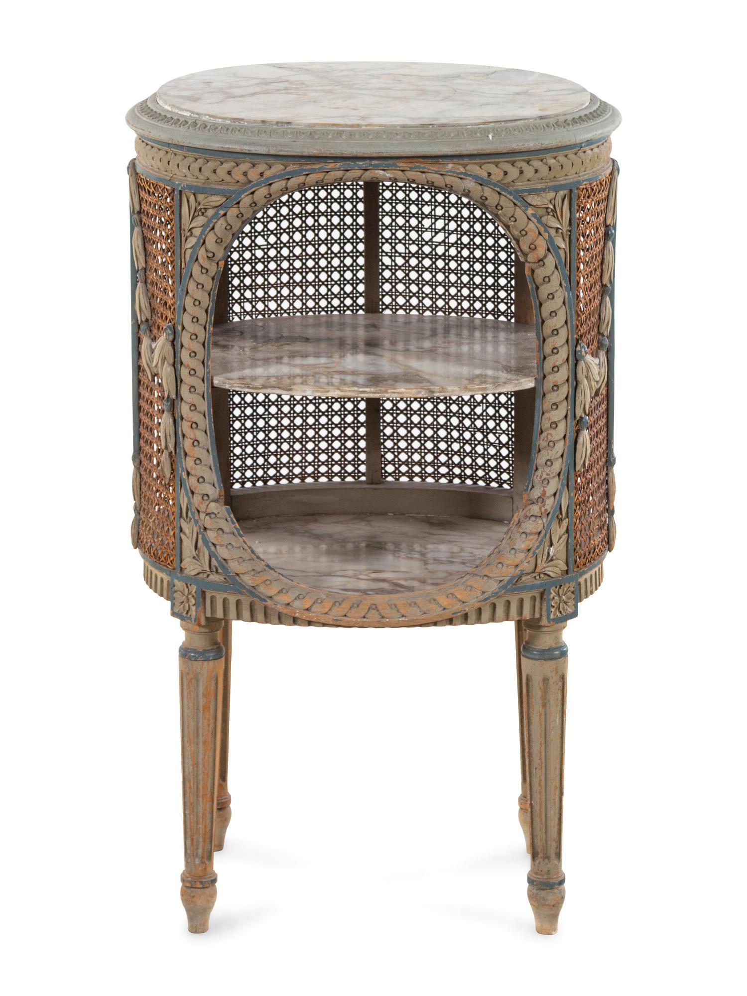 A Louis XVI Style Gray-Painted Marble-Top Side Table