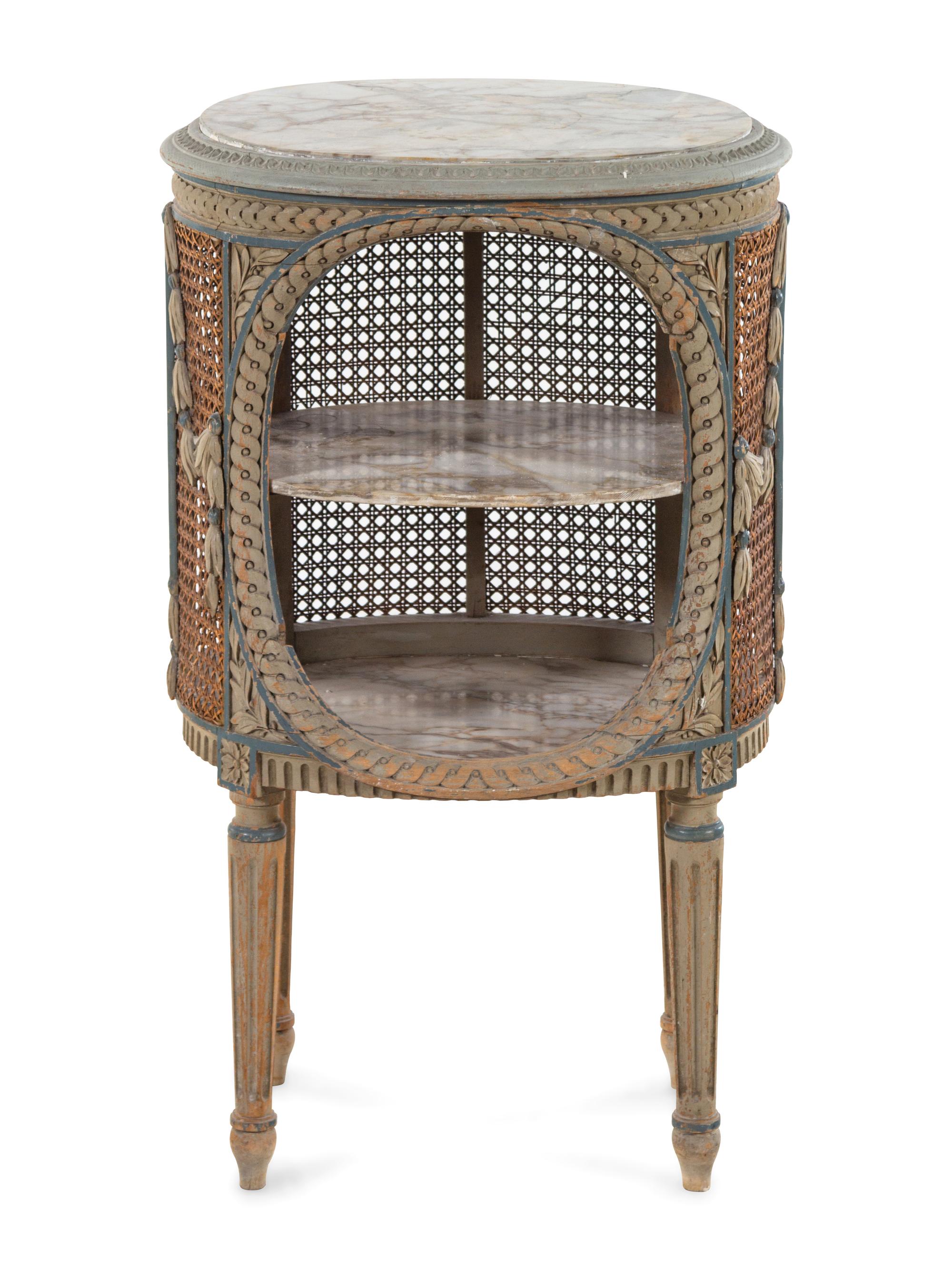 A Louis XVI Style Gray-Painted Marble-Top Side Table