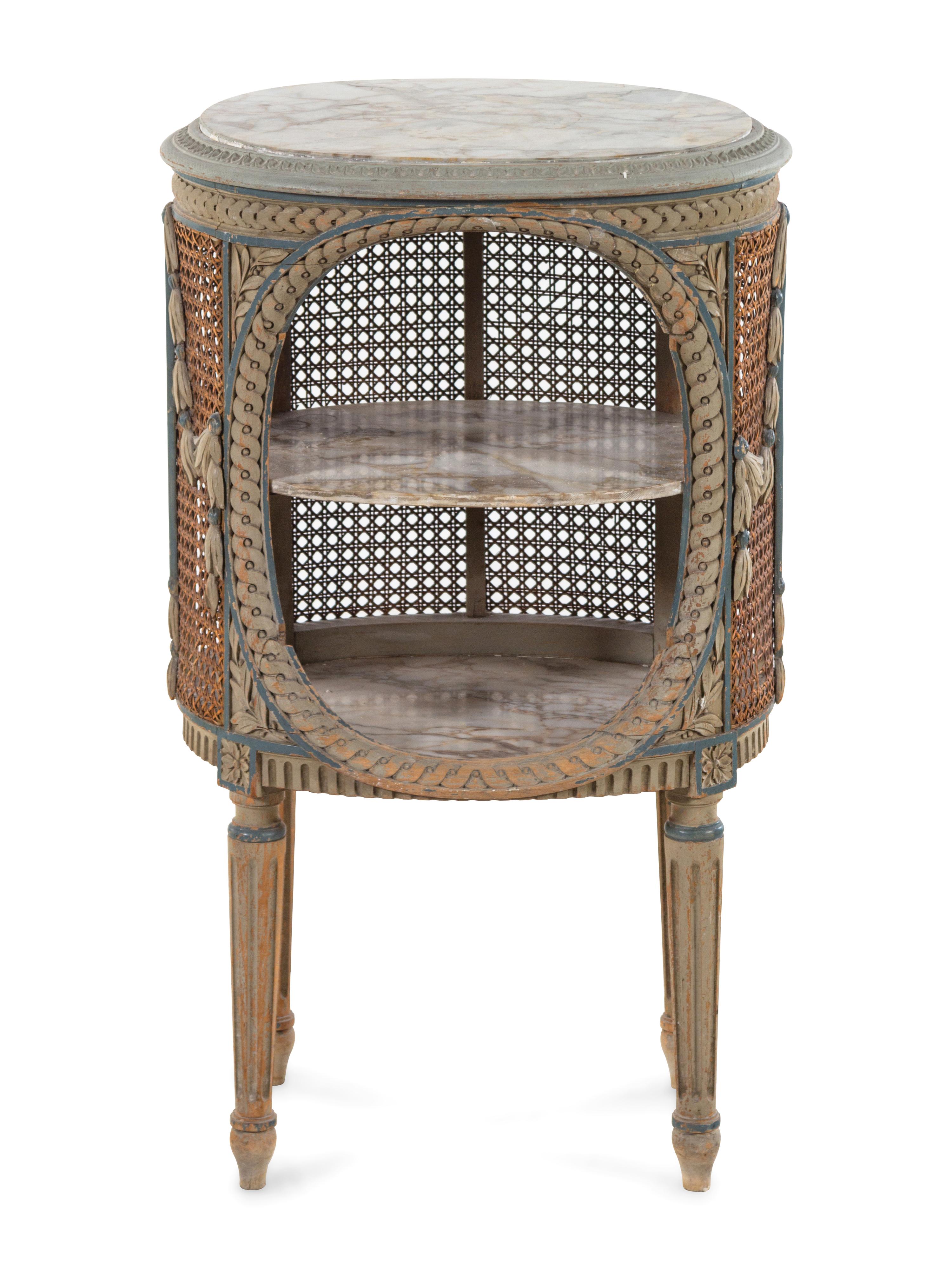 A Louis XVI Style Gray-Painted Marble-Top Side Table