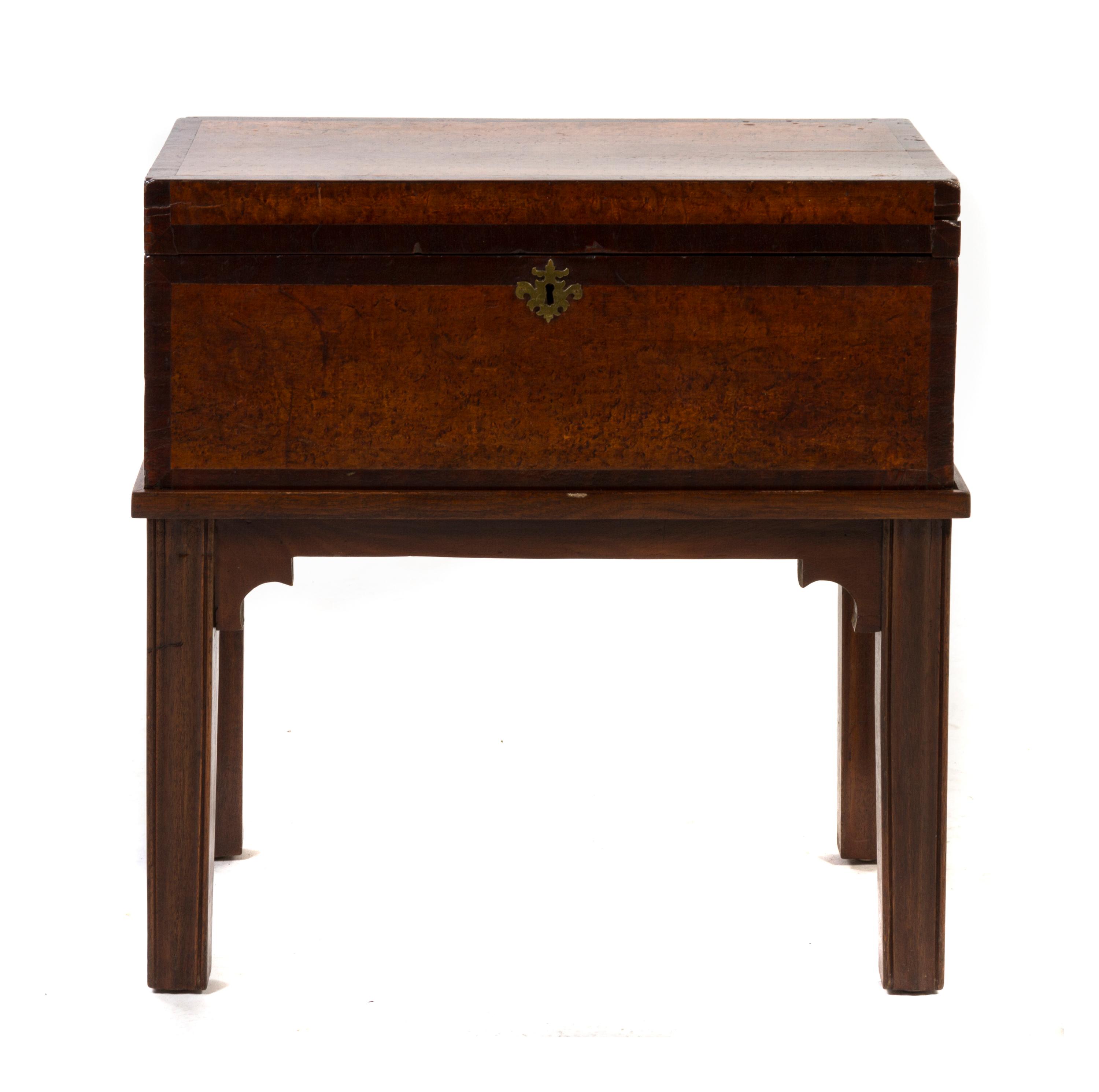 A Federal Style Birdseye Maple and Mahogany Box on Stand, Height overall 20 1/4 x width 21 1/2 x depth 11 1/2 inches.