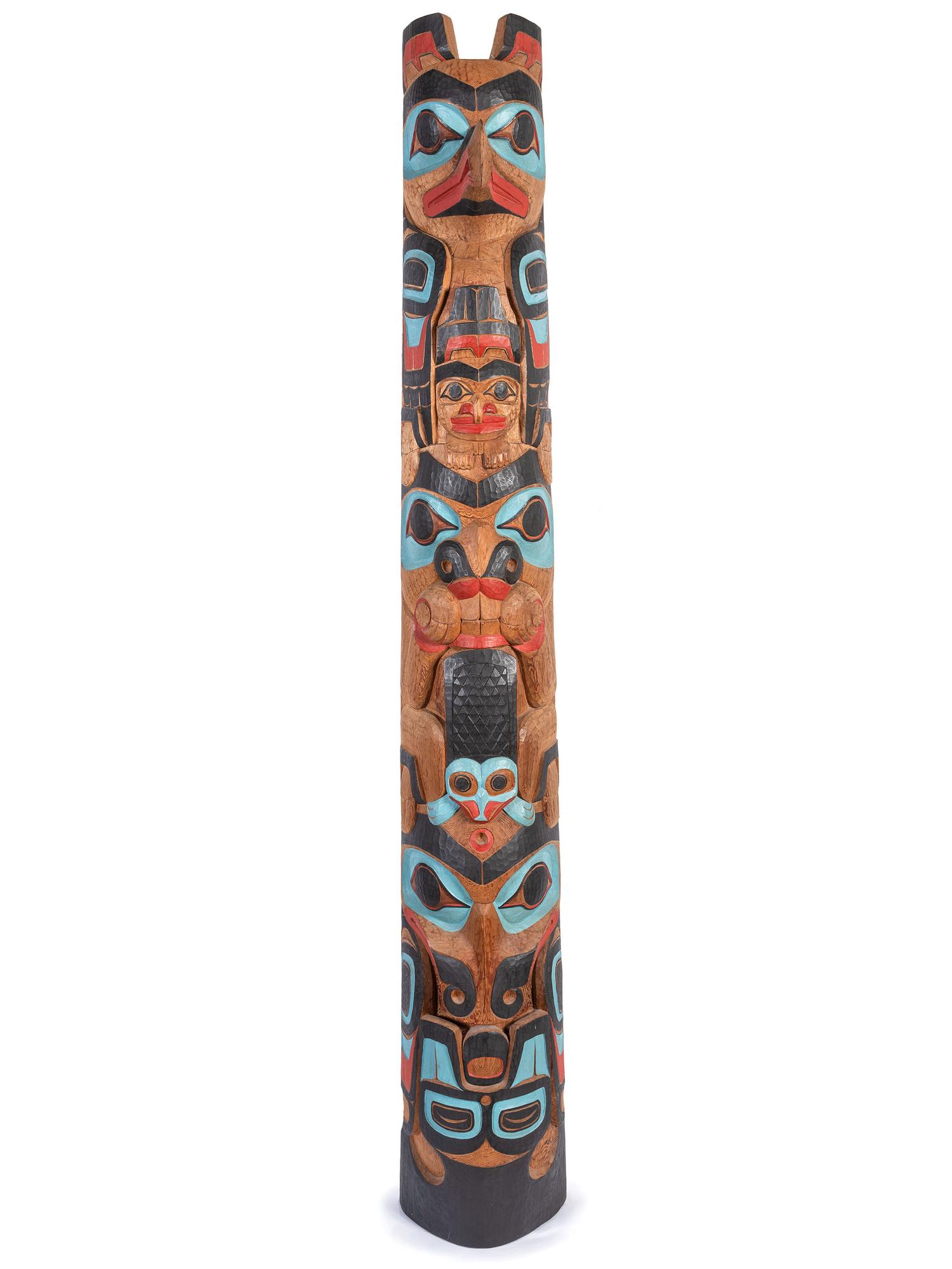 Large Carved and Brightly Painted Totem Pole