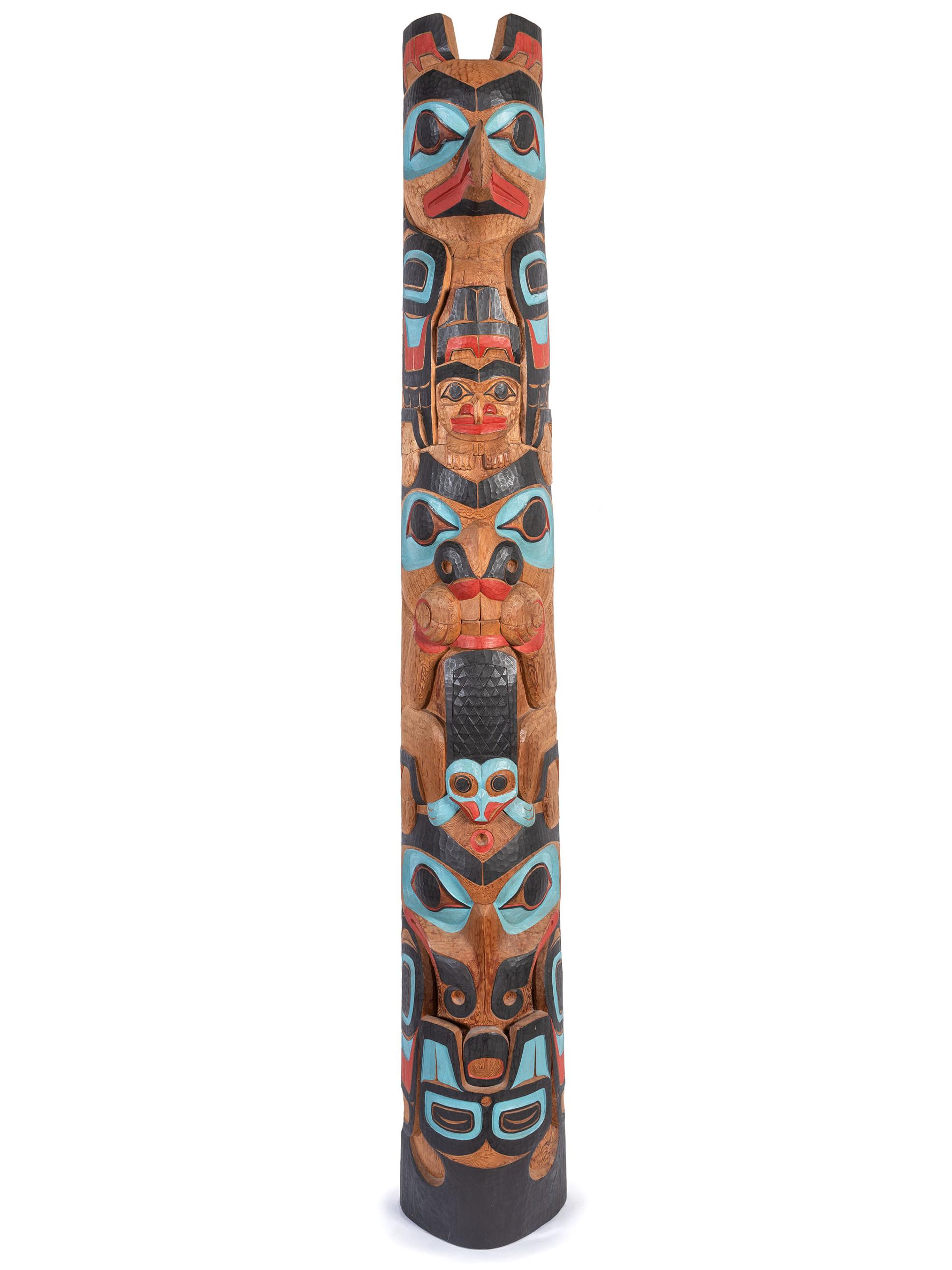 Large Carved and Brightly Painted Totem Pole
