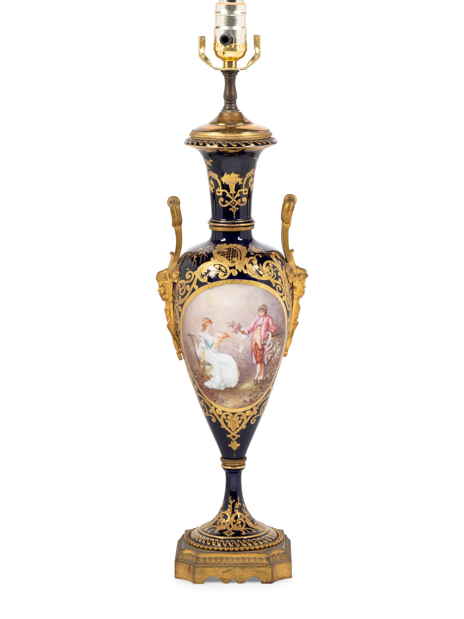 A Sèvres Style Porcelain Vase Mounted as a Lamp