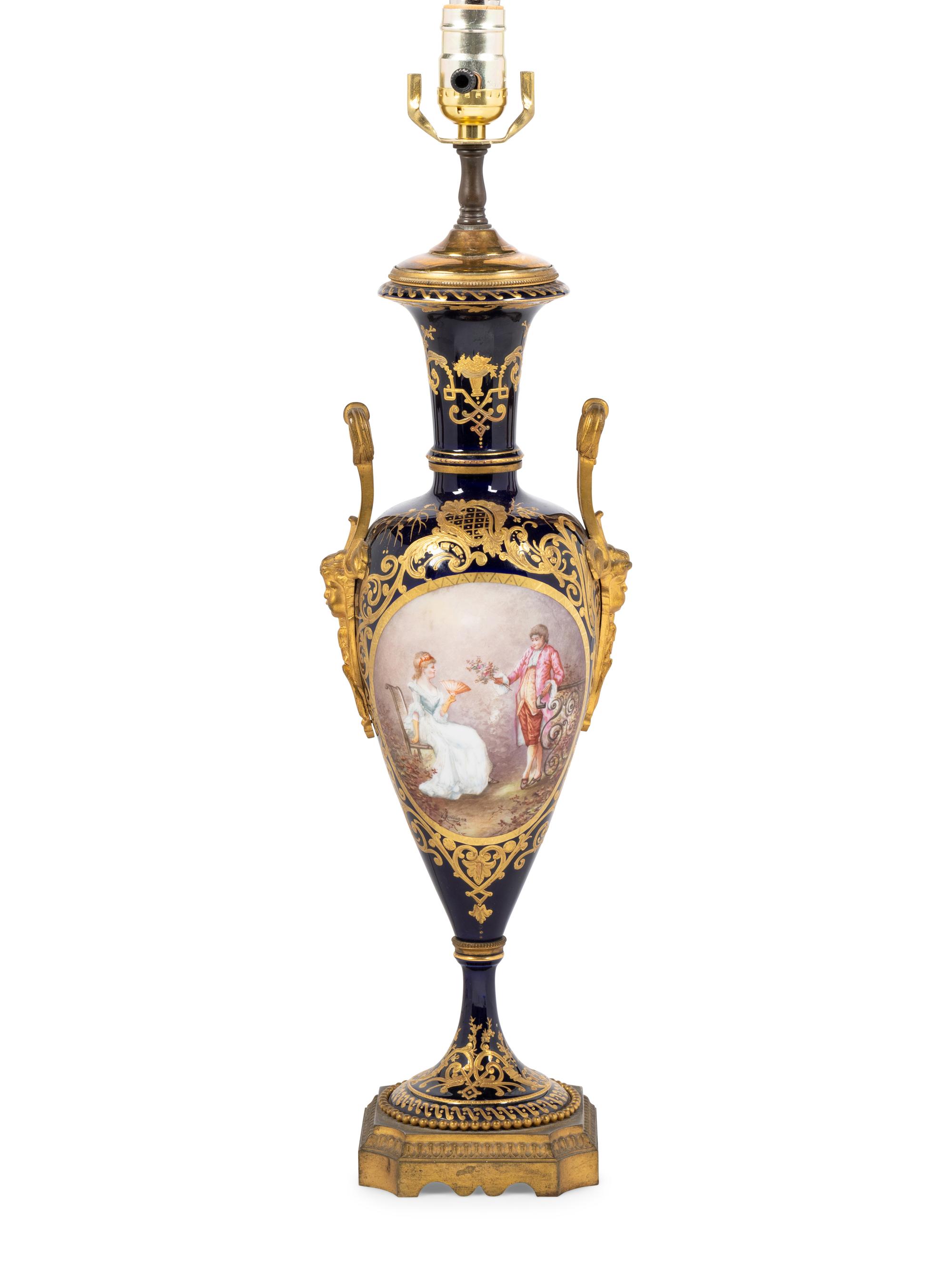 A Sèvres Style Porcelain Vase Mounted as a Lamp