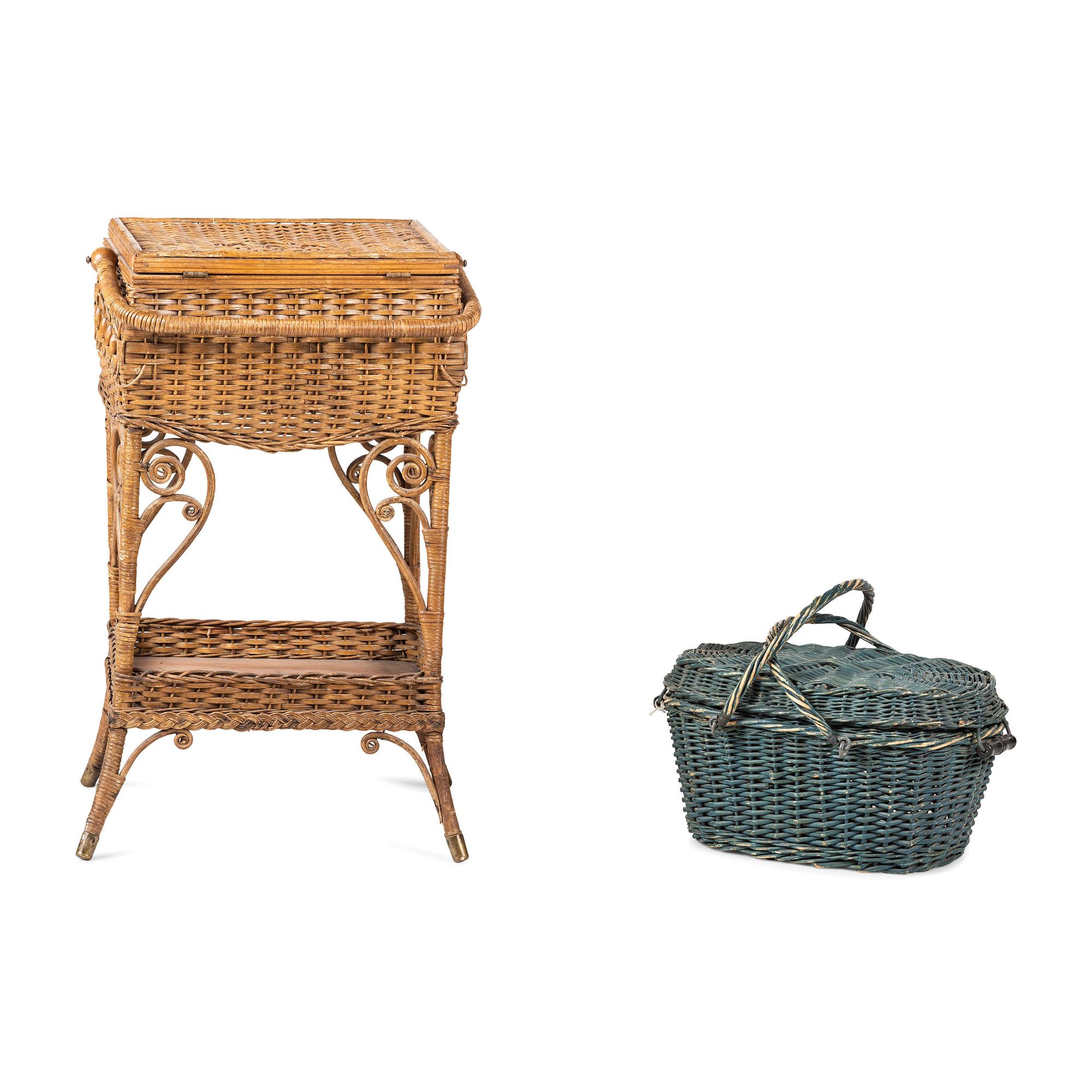 A Wicker Basket and Sewing Stand
