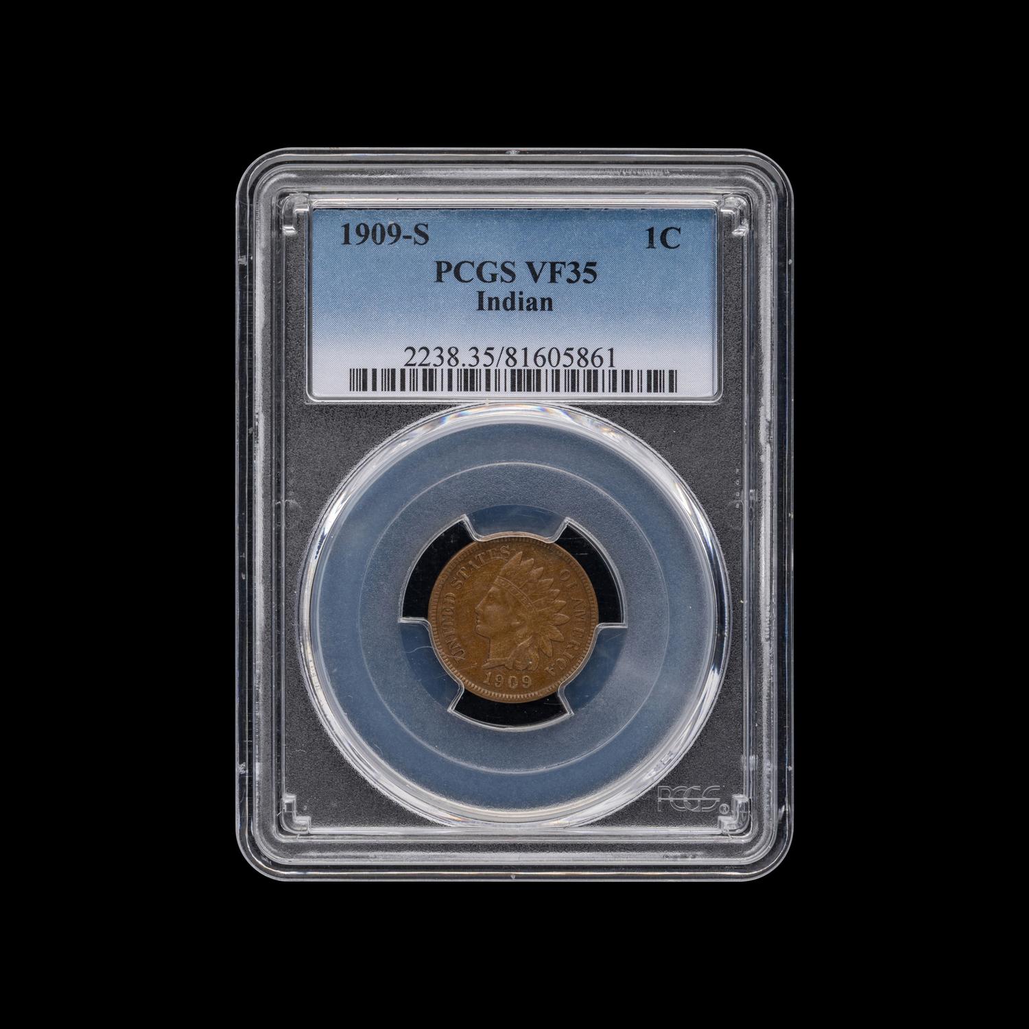 A 1909-S Indian Head 1c Coin [PCGS VF35]