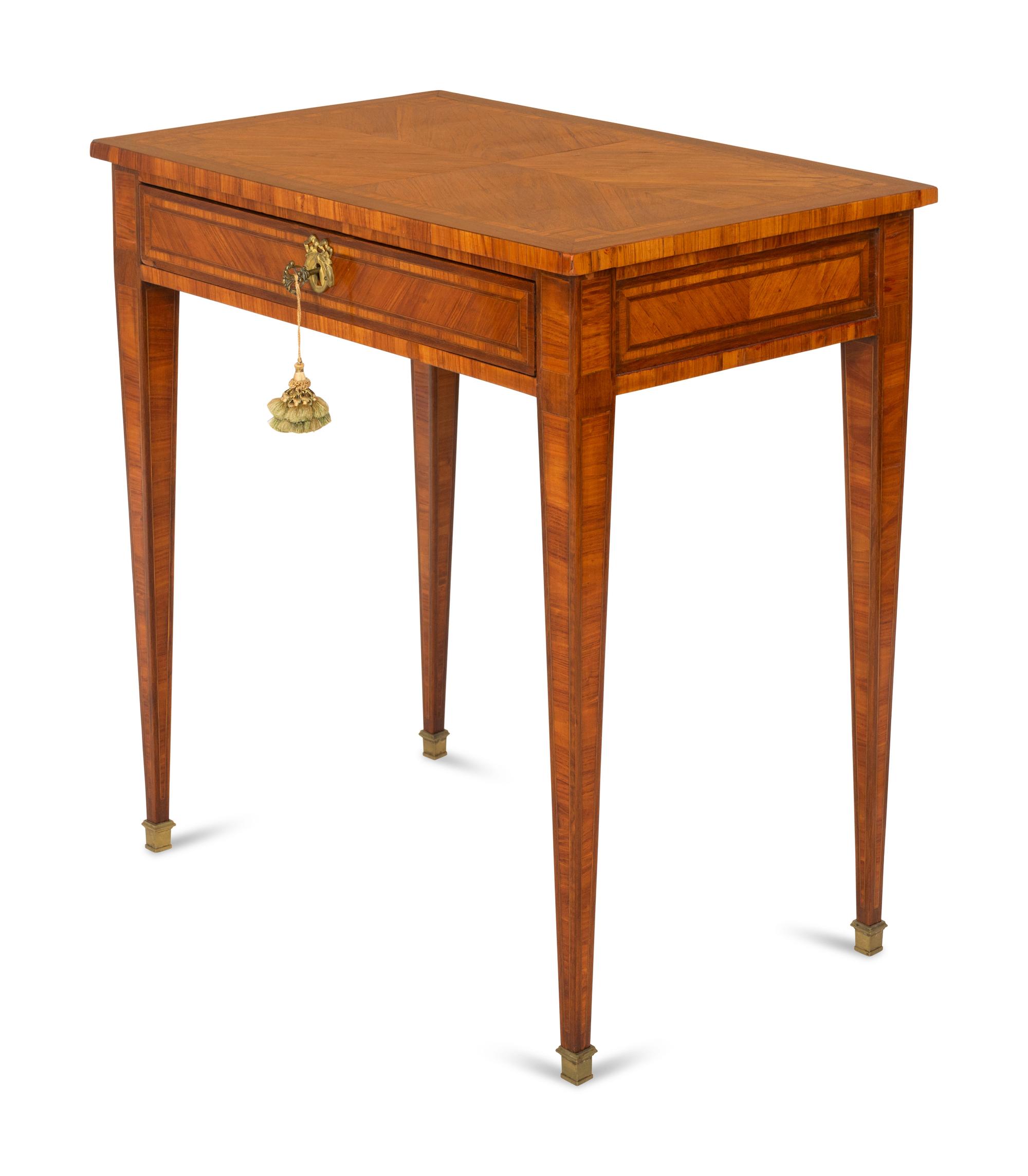 A Louis XVI Satinwood and Walnut Parquetry One-Drawer Stand