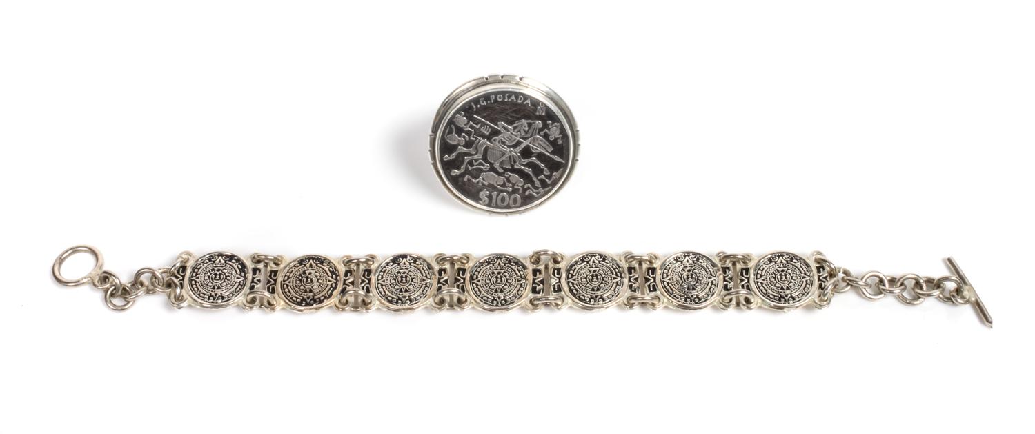 Mexican Silver Link Bracelet and Ring Length of bracelet 6 3/4 inches
