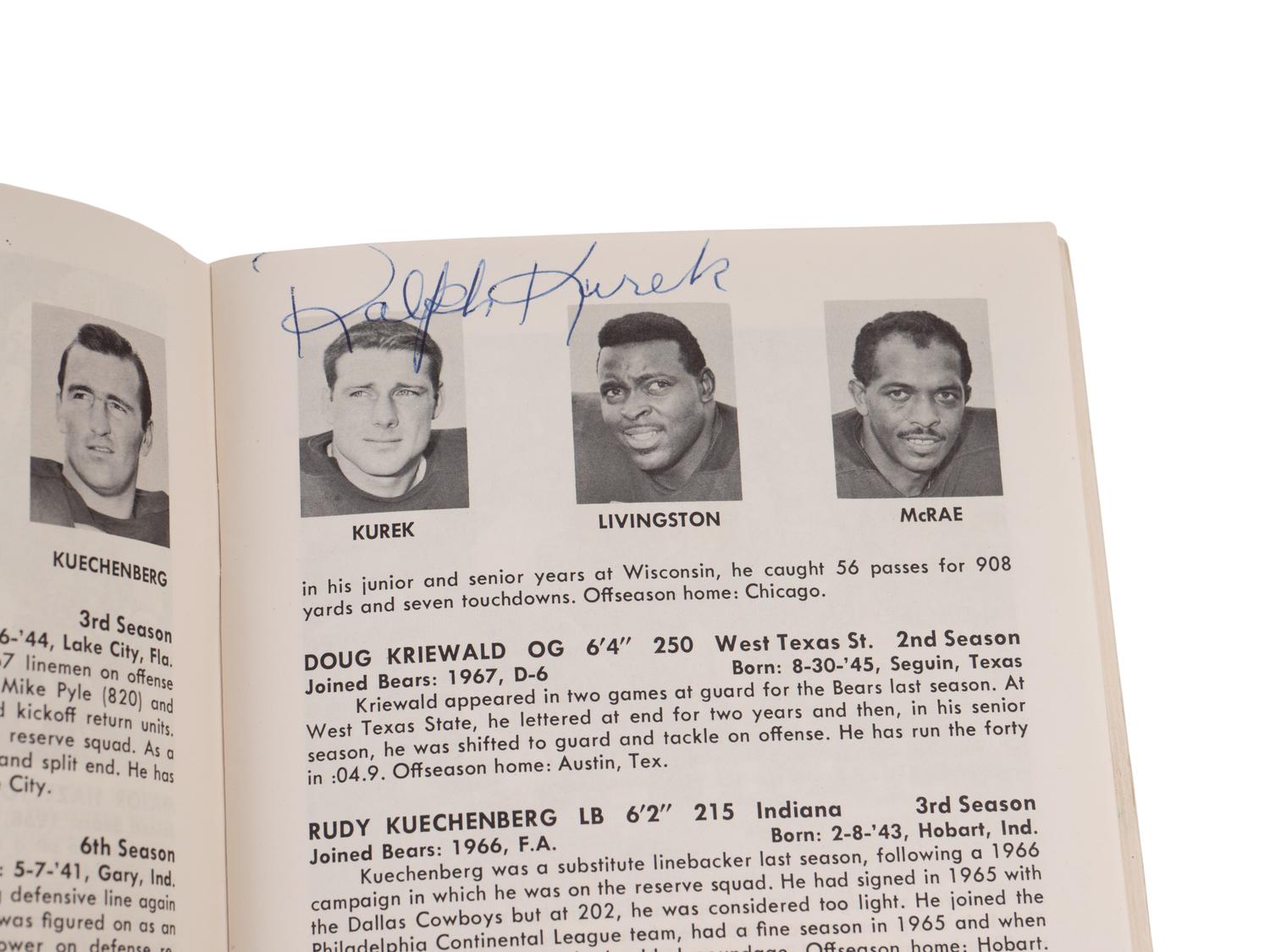 A 1968 Chicago Bears Signed Autograph Media Guide Including George Halas and Gale Sayers (PSA Authentic),