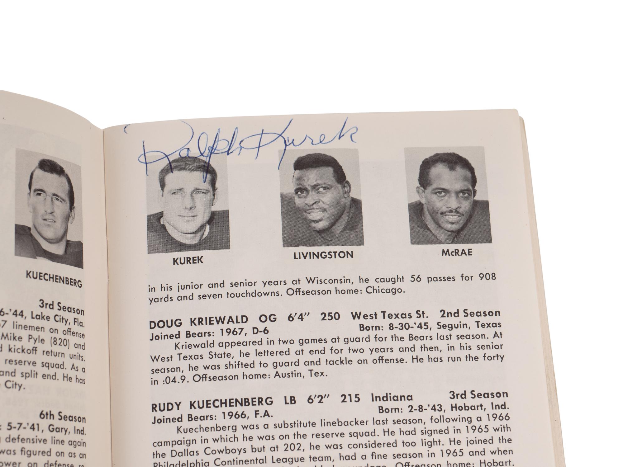 A 1968 Chicago Bears Signed Autograph Media Guide Including George Halas and Gale Sayers (PSA Authentic),