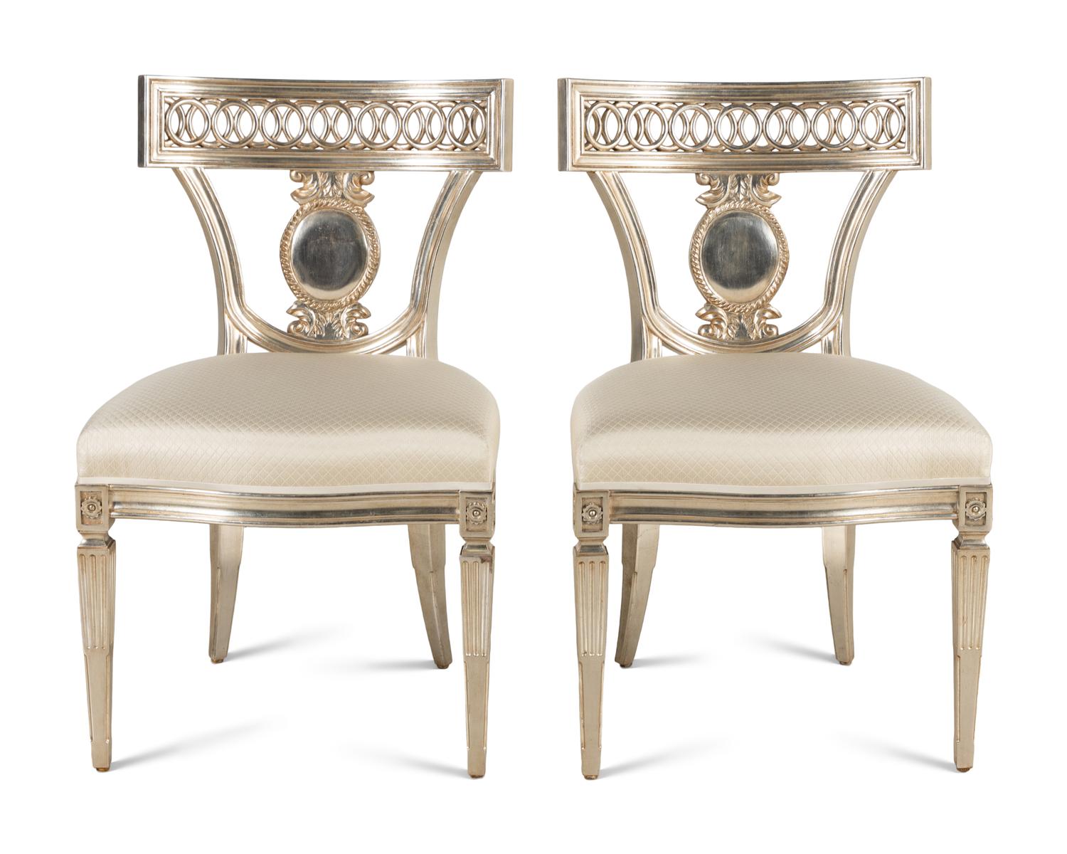 A Pair of Nancy Corzine Silvered Florentine Side Chairs