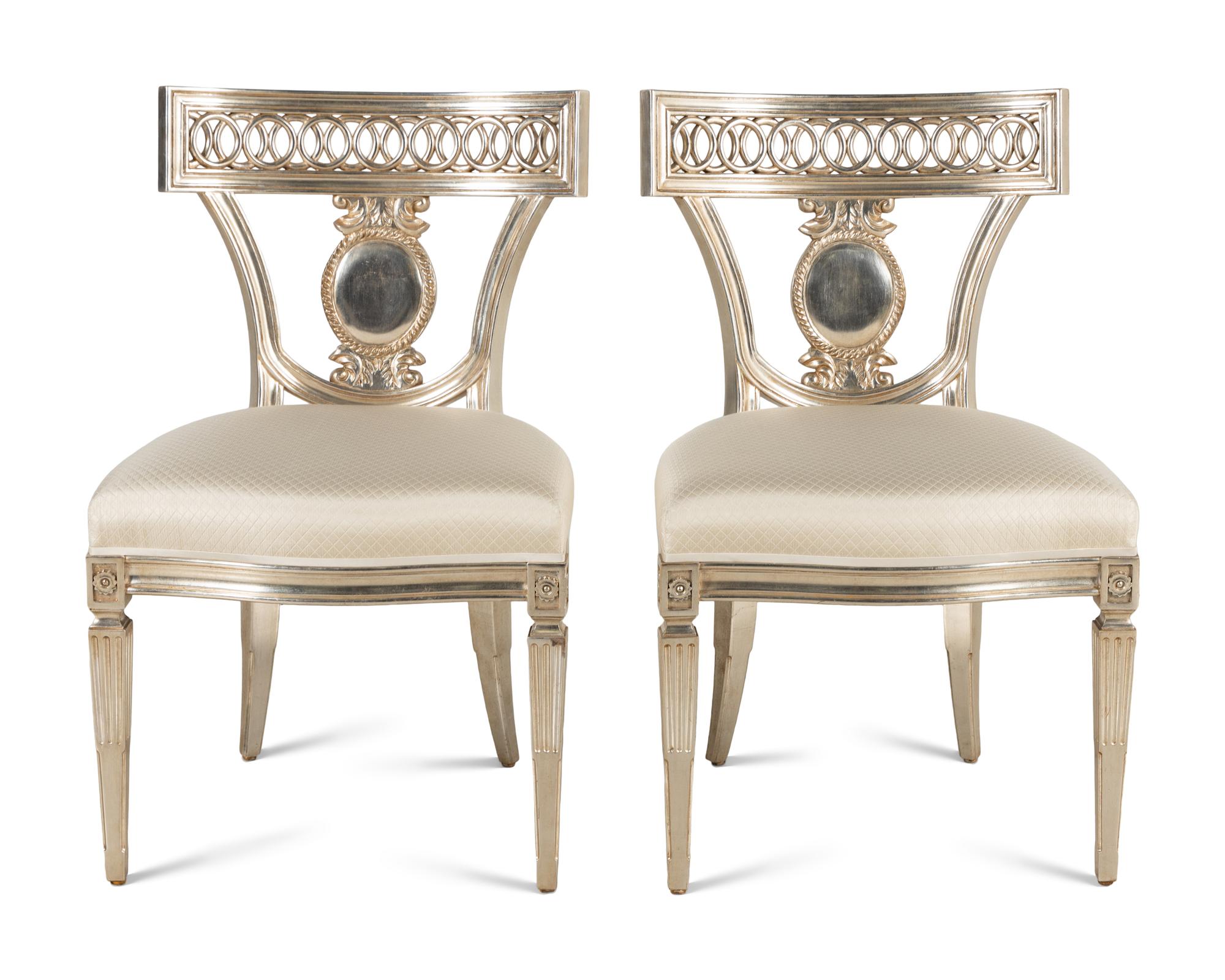 A Pair of Nancy Corzine Silvered Florentine Side Chairs