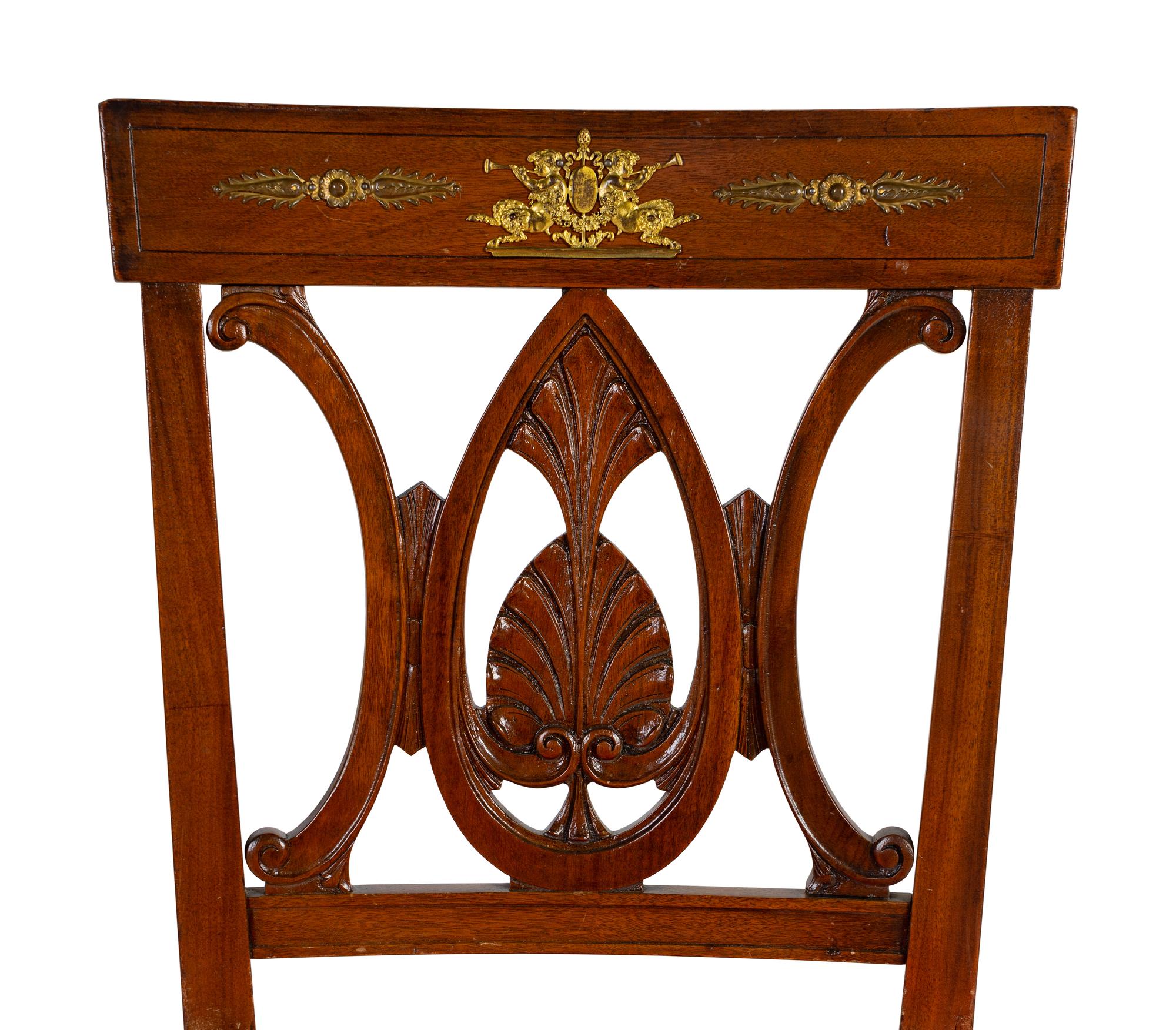An Empire Style Gilt Metal Mounted Mahogany Side Chair