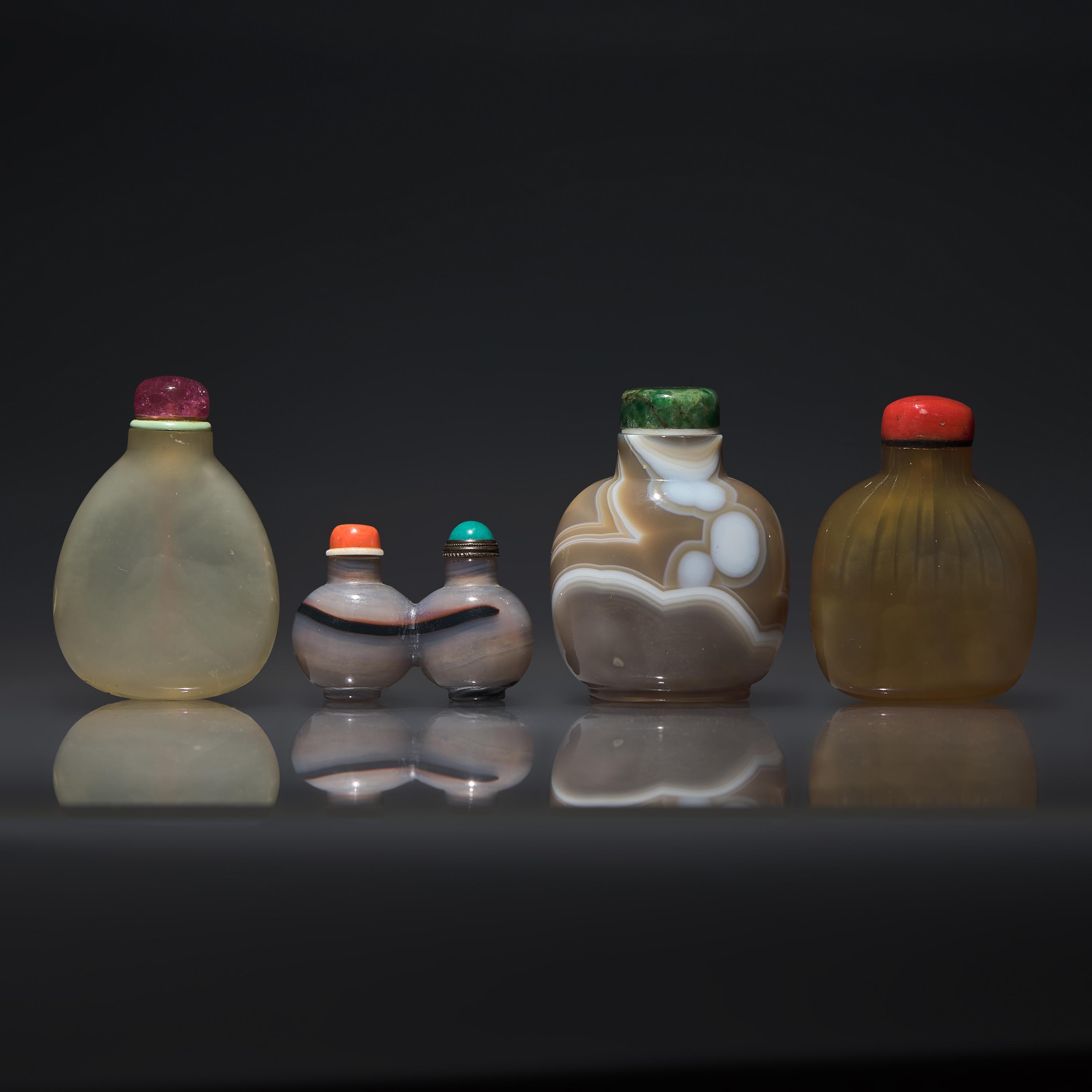Four Chinese Agate Snuff Bottles, 18th Century and Later