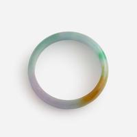 Two white and colored jadeite bangles 翡翠贵妃镯一组两件