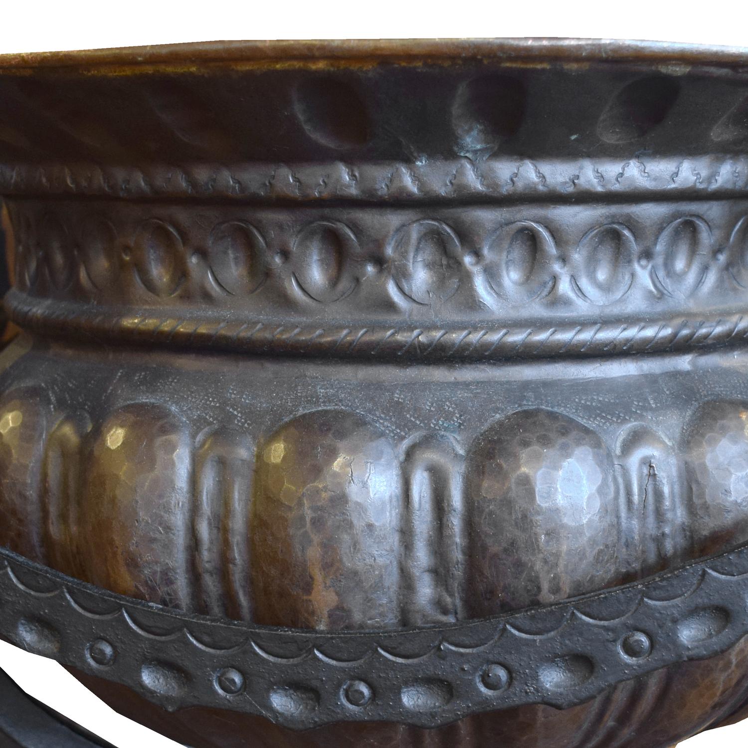 A Hammered Copper and Iron Planter 21" W x 21" D x 39" H — Italy, 20th Century