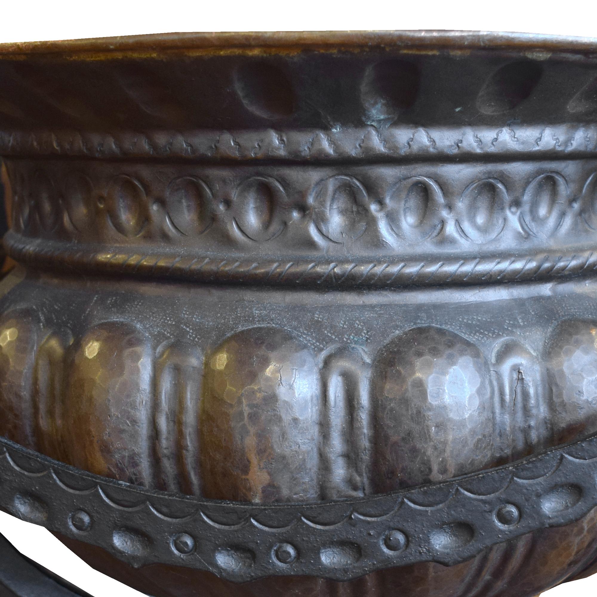 A Hammered Copper and Iron Planter 21" W x 21" D x 39" H — Italy, 20th Century