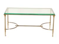 A Neoclassical Style Steel and Brass Glass Top Coffee Table in the Manner of Maison Jansen