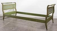 A Green Painted Bed Frame Height of headboard 31 inches.