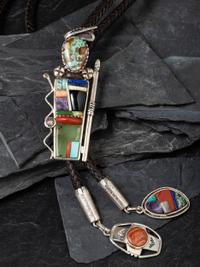 Sterling Silver and Cobblestone Inlay Figural Bolo Tie