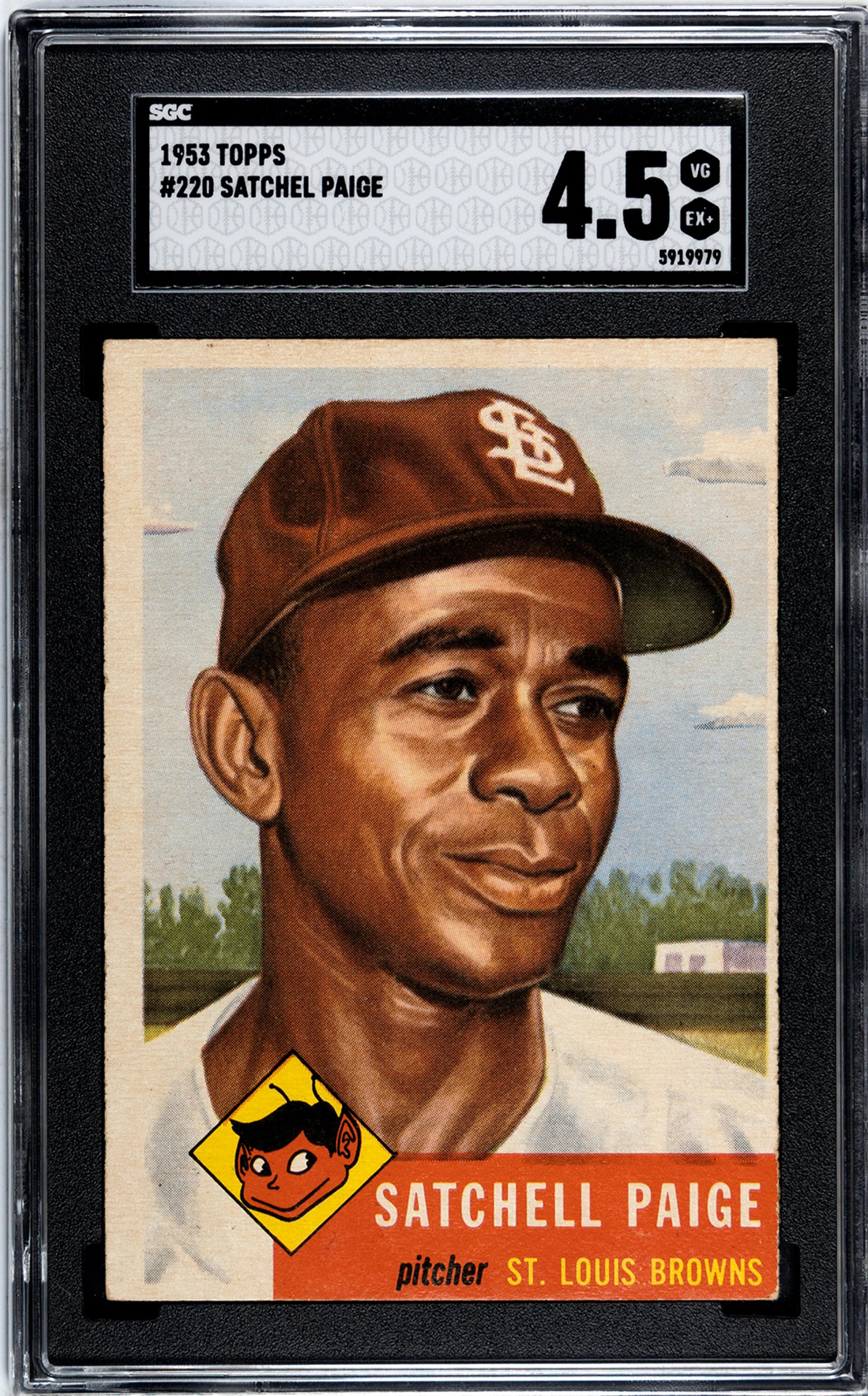 A 1953 Topps Satchel Paige Baseball Card No. 220 (SGC 4.5 VG/EX+)